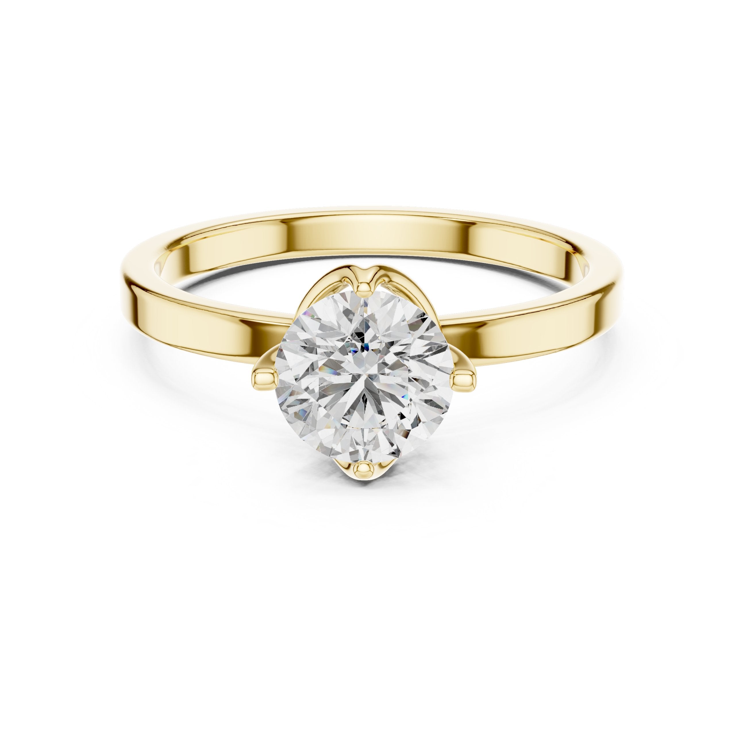 Round Diamond Compass Set Solitaire Engagement Ring in Yellow Gold - VYKA Diamonds