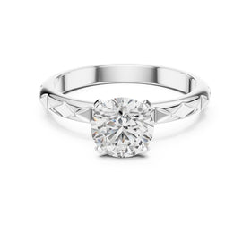 Round Diamond Solitaire Engagement Ring with Diamond Pattern Etched Band