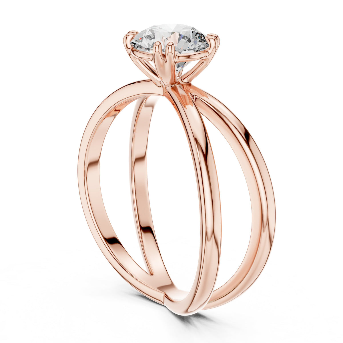 Round Diamond X Cross Open Shank Solitaire Engagement Ring