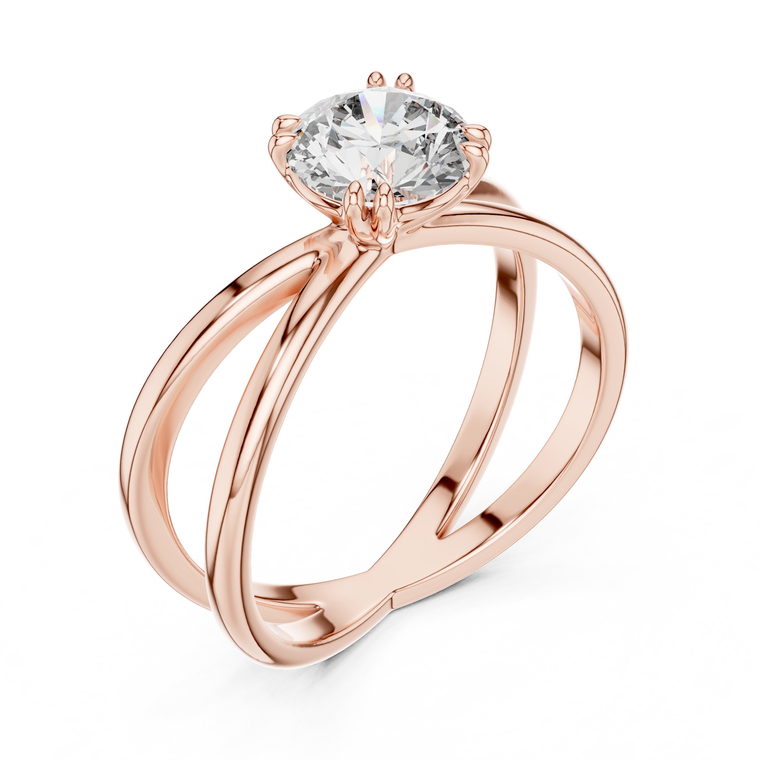 Round Diamond X Cross Open Shank Solitaire Engagement Ring in Rose Gold - VYKA Diamonds