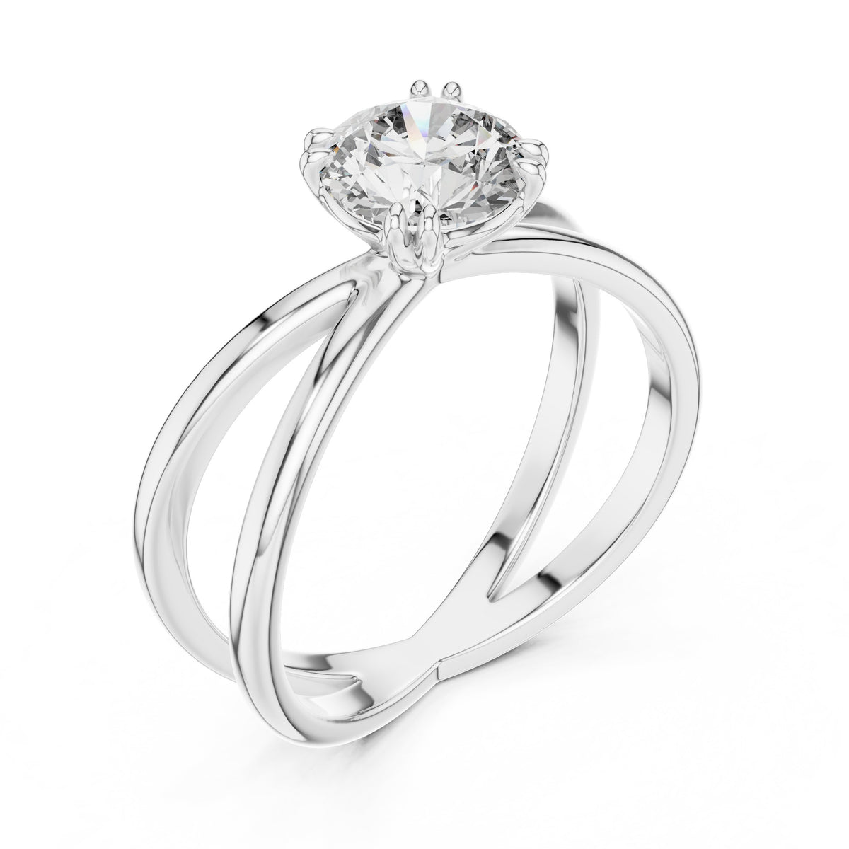 Round Diamond X Cross Open Shank Solitaire Engagement Ring