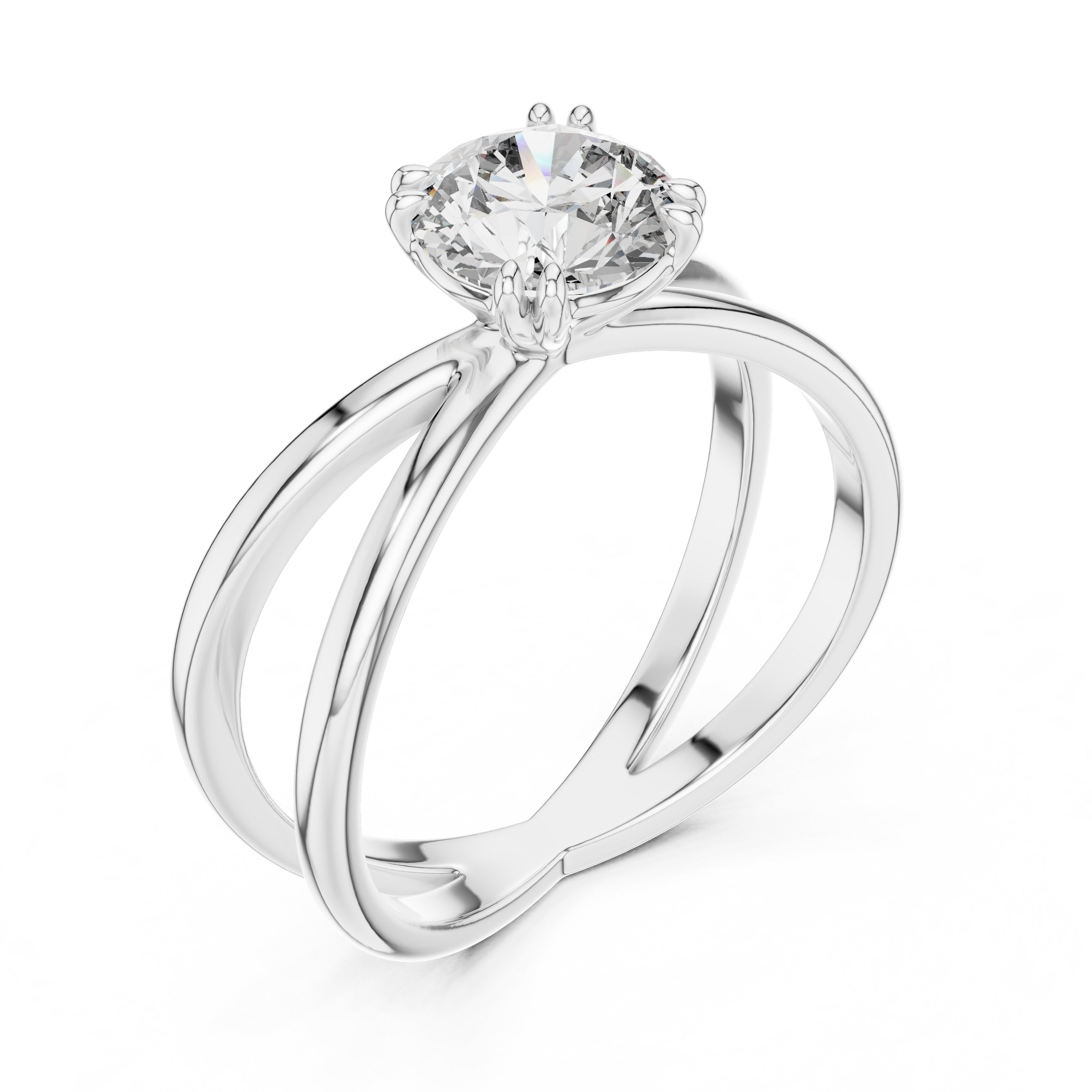 Round Diamond X Cross Open Shank Solitaire Engagement Ring in White Gold - VYKA Diamonds