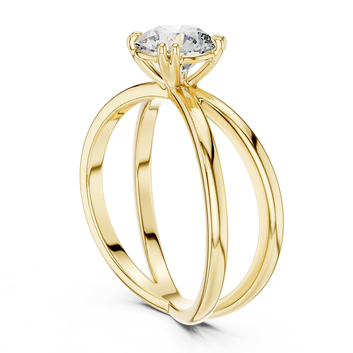 Round Diamond X Cross Open Shank Solitaire Engagement Ring
