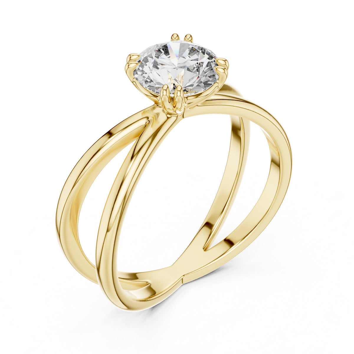 Round Diamond X Cross Open Shank Solitaire Engagement Ring