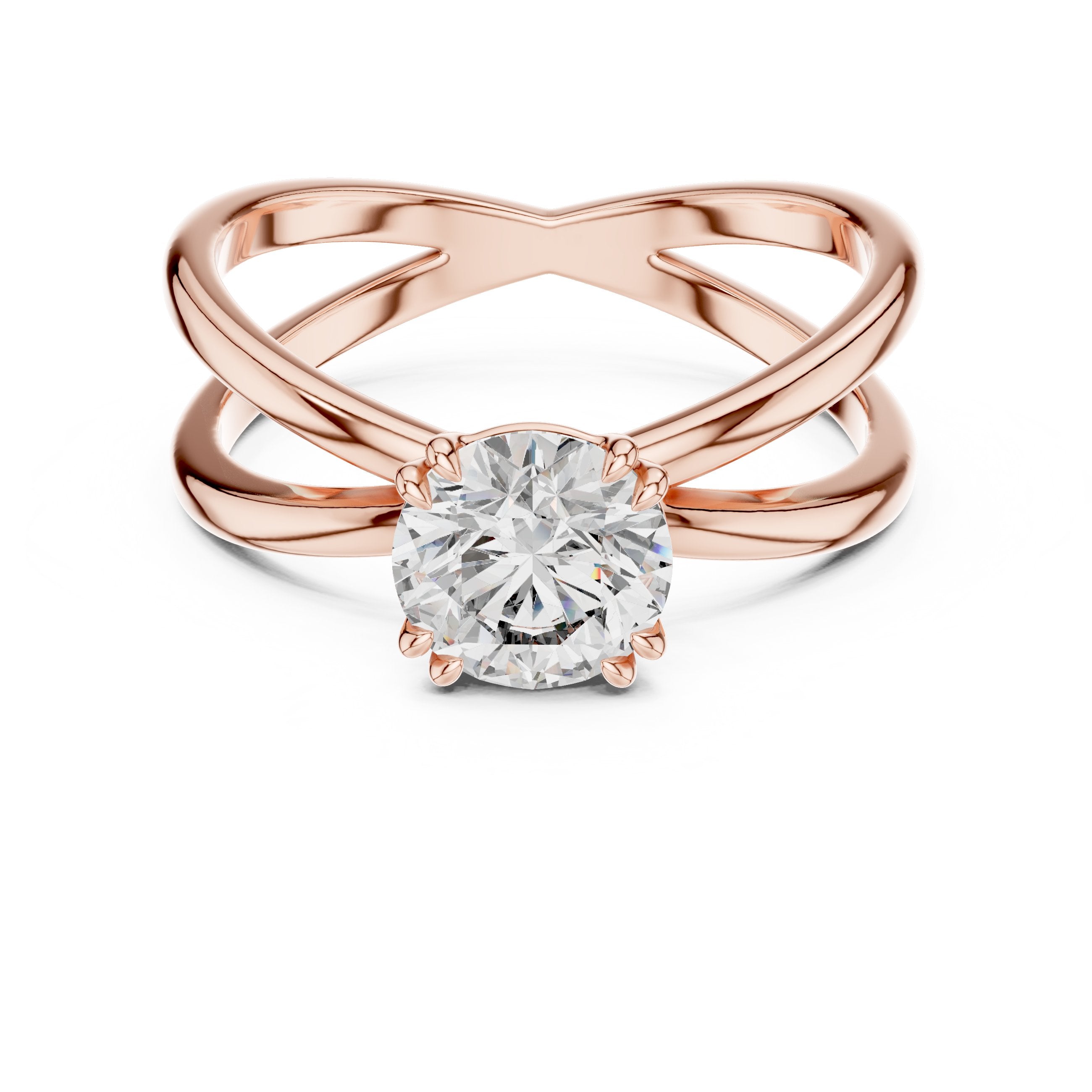 Round Diamond X Cross Open Shank Solitaire Engagement Ring in Rose Gold - VYKA Diamonds