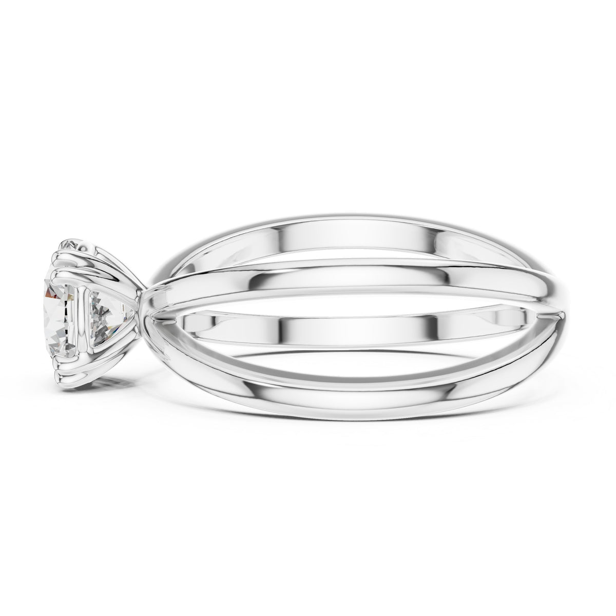 Round Diamond X Cross Open Shank Solitaire Engagement Ring