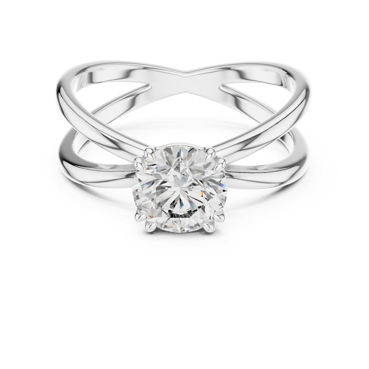 Round Diamond X Cross Open Shank Solitaire Engagement Ring