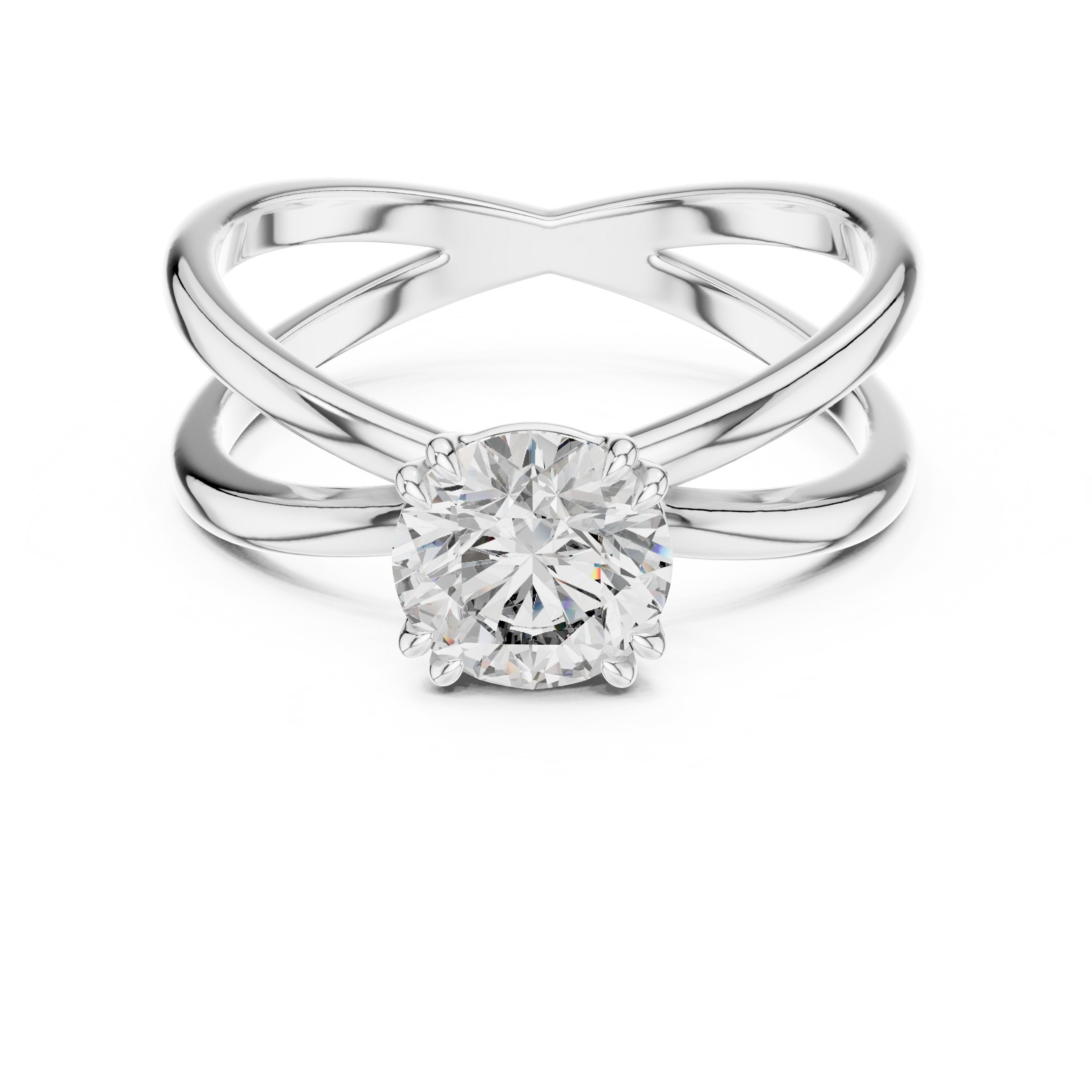 Round Diamond X Cross Open Shank Solitaire Engagement Ring in White Gold - VYKA Diamonds