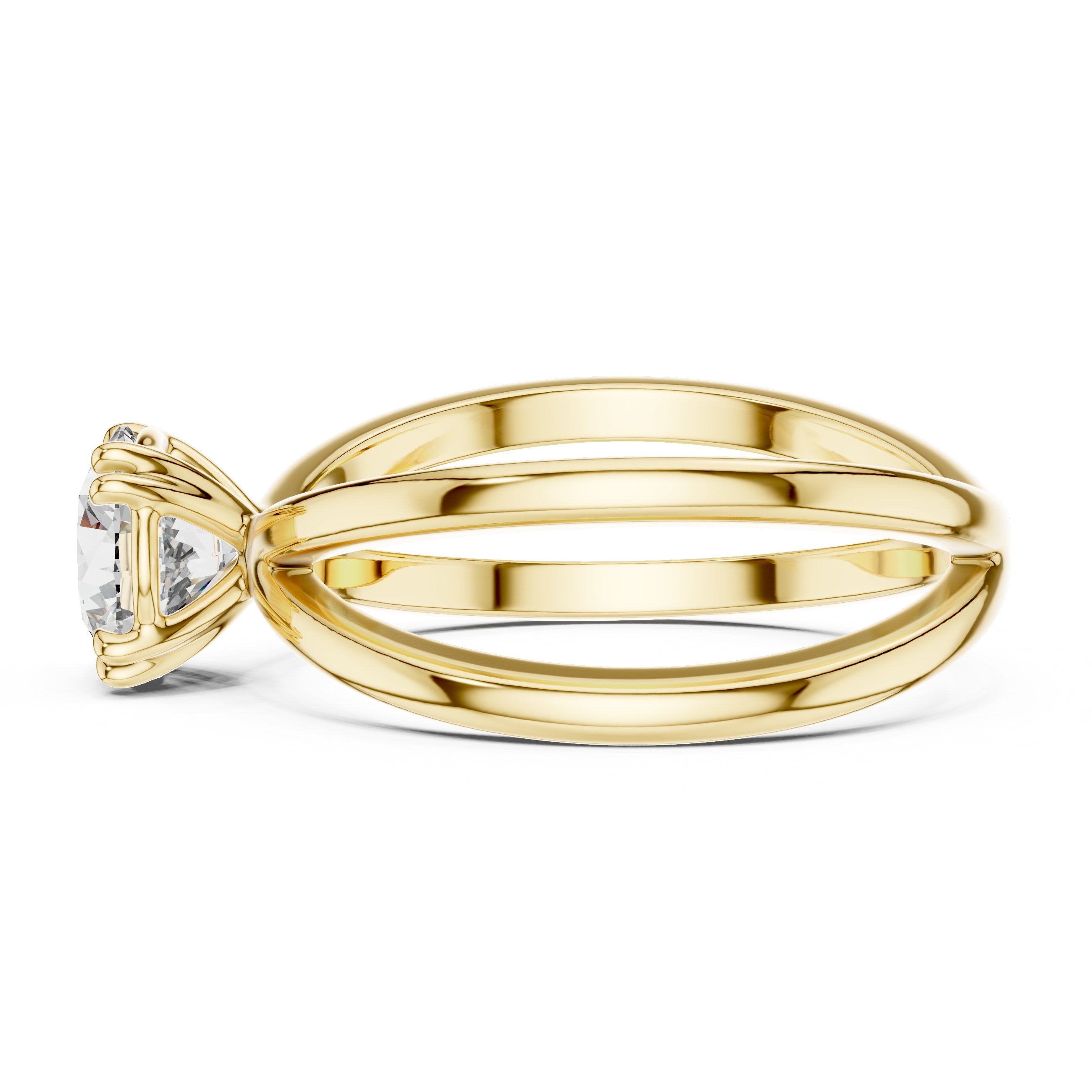 Round Diamond X Cross Open Shank Solitaire Engagement Ring in Yellow Gold - VYKA Diamonds
