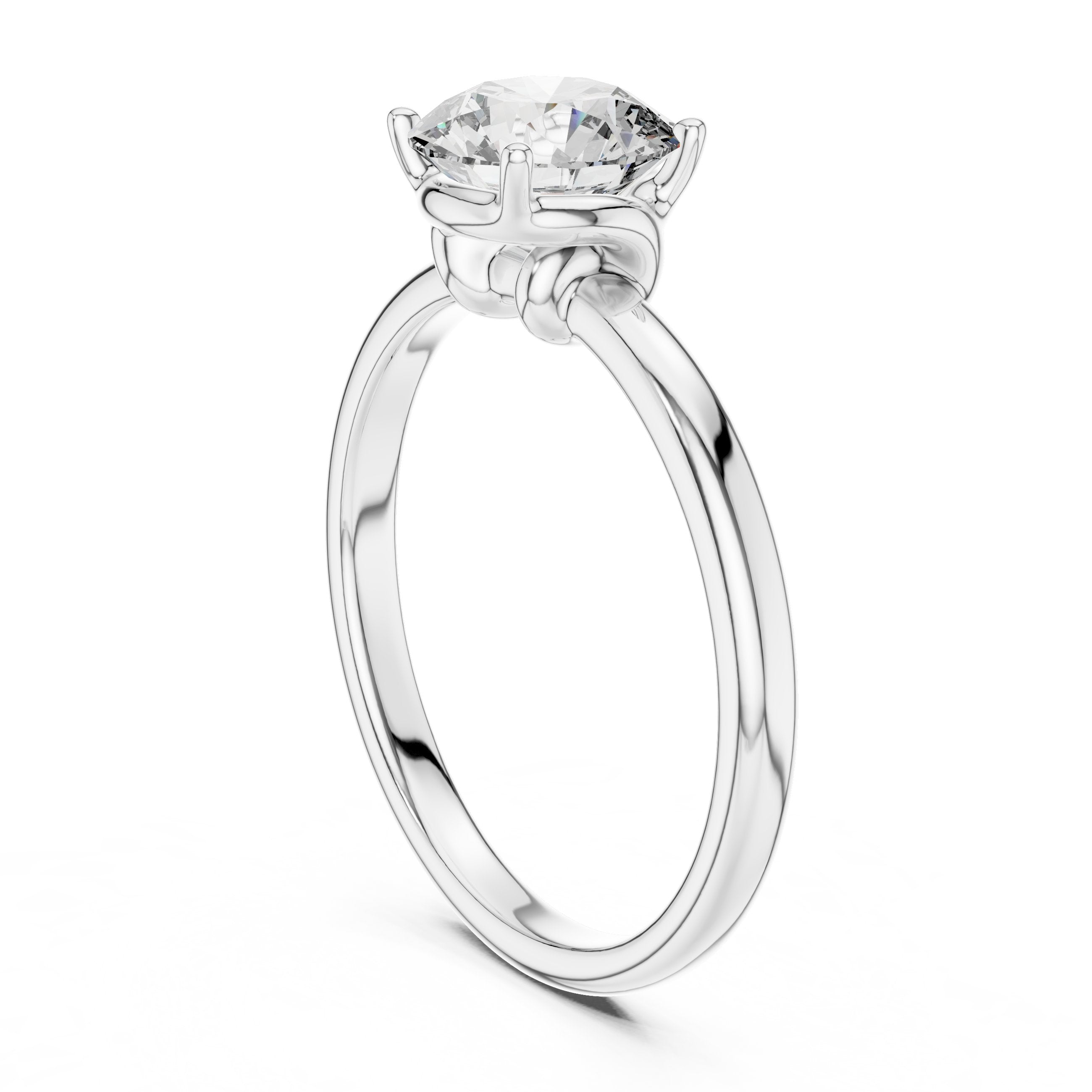 Round Diamond Cathedral Solitaire Engagement Ring in White Gold - VYKA Diamonds