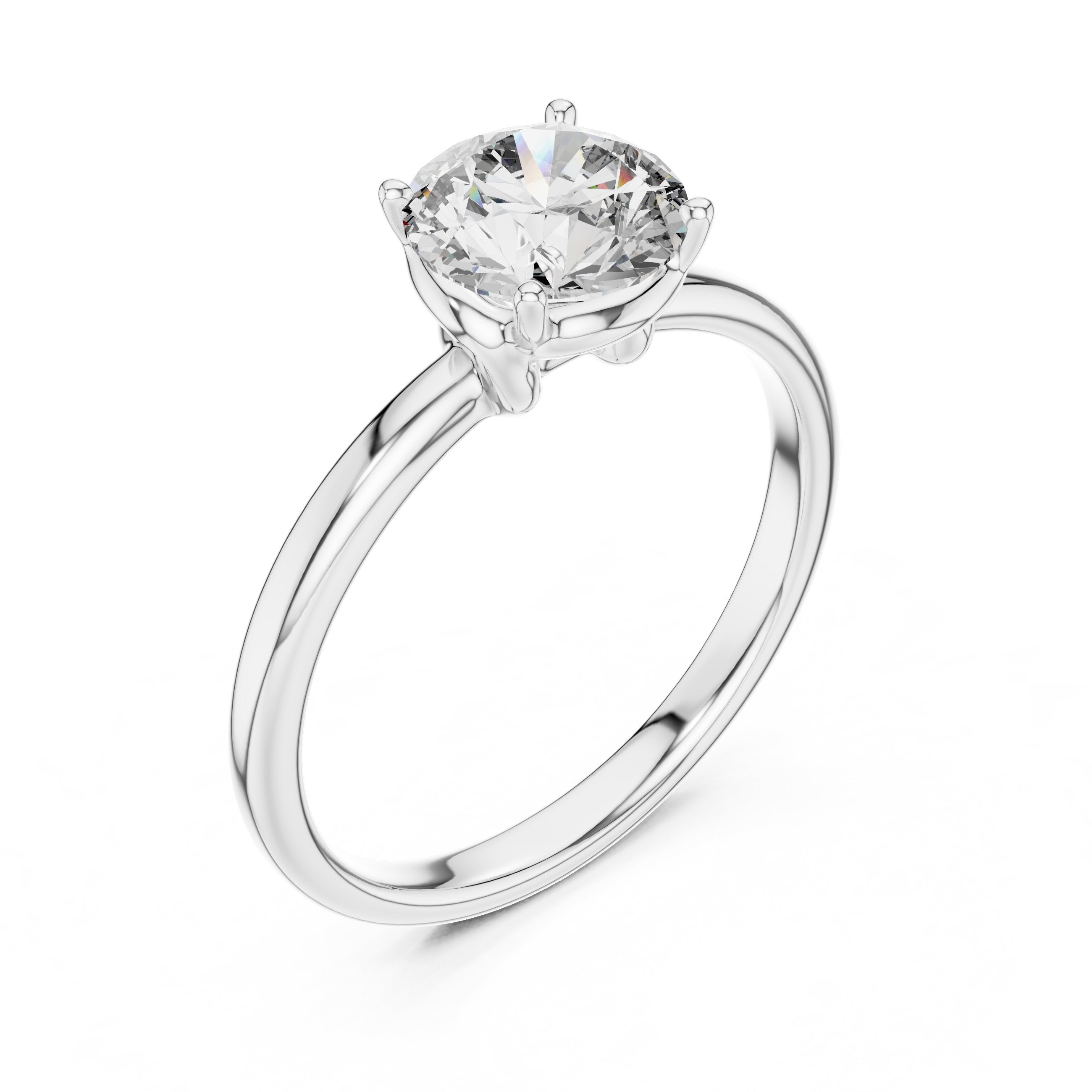 Round Diamond Cathedral Solitaire Engagement Ring in White Gold - VYKA Diamonds