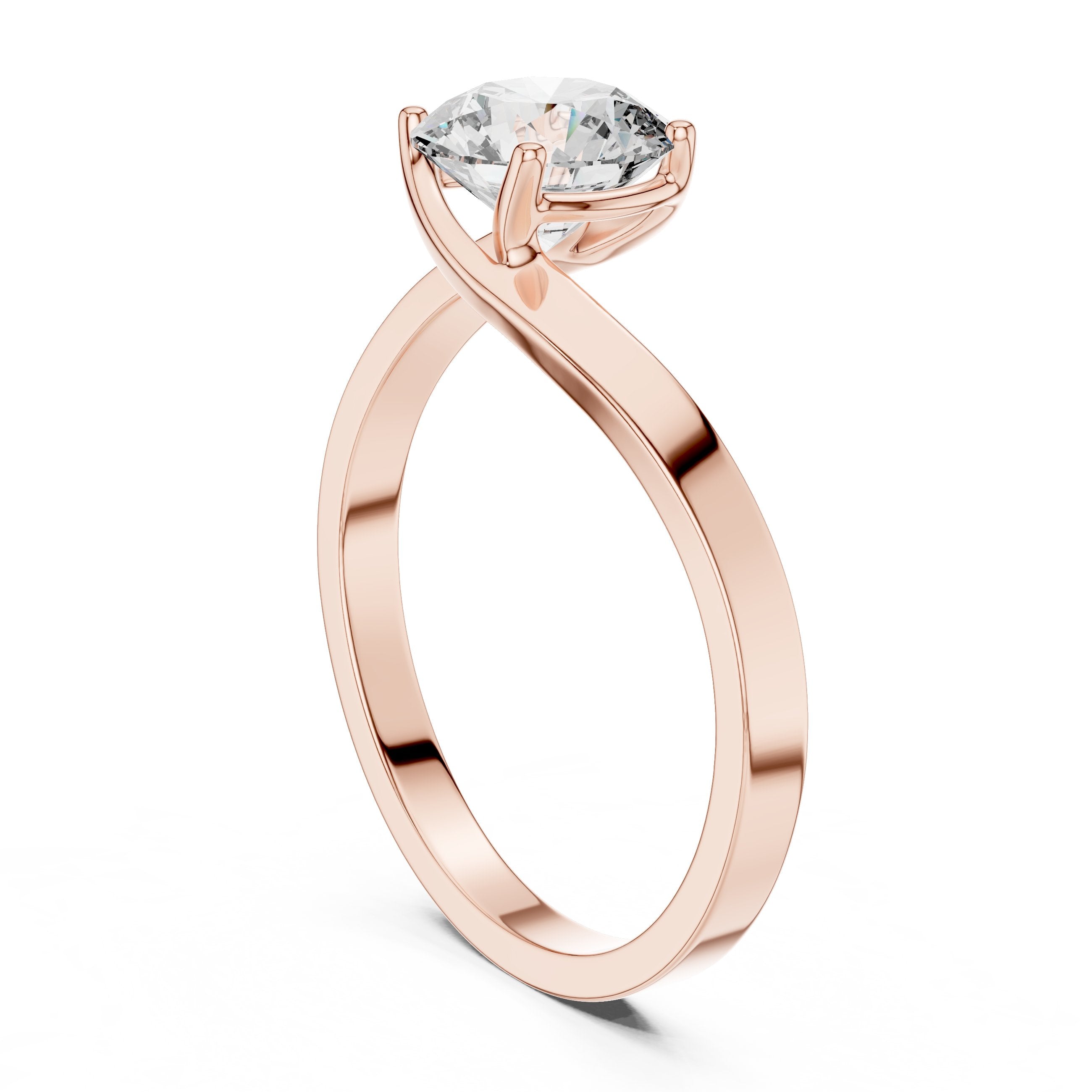 Round Diamond Angular Bypass Solitaire Engagement Ring in Rose Gold - VYKA Diamonds