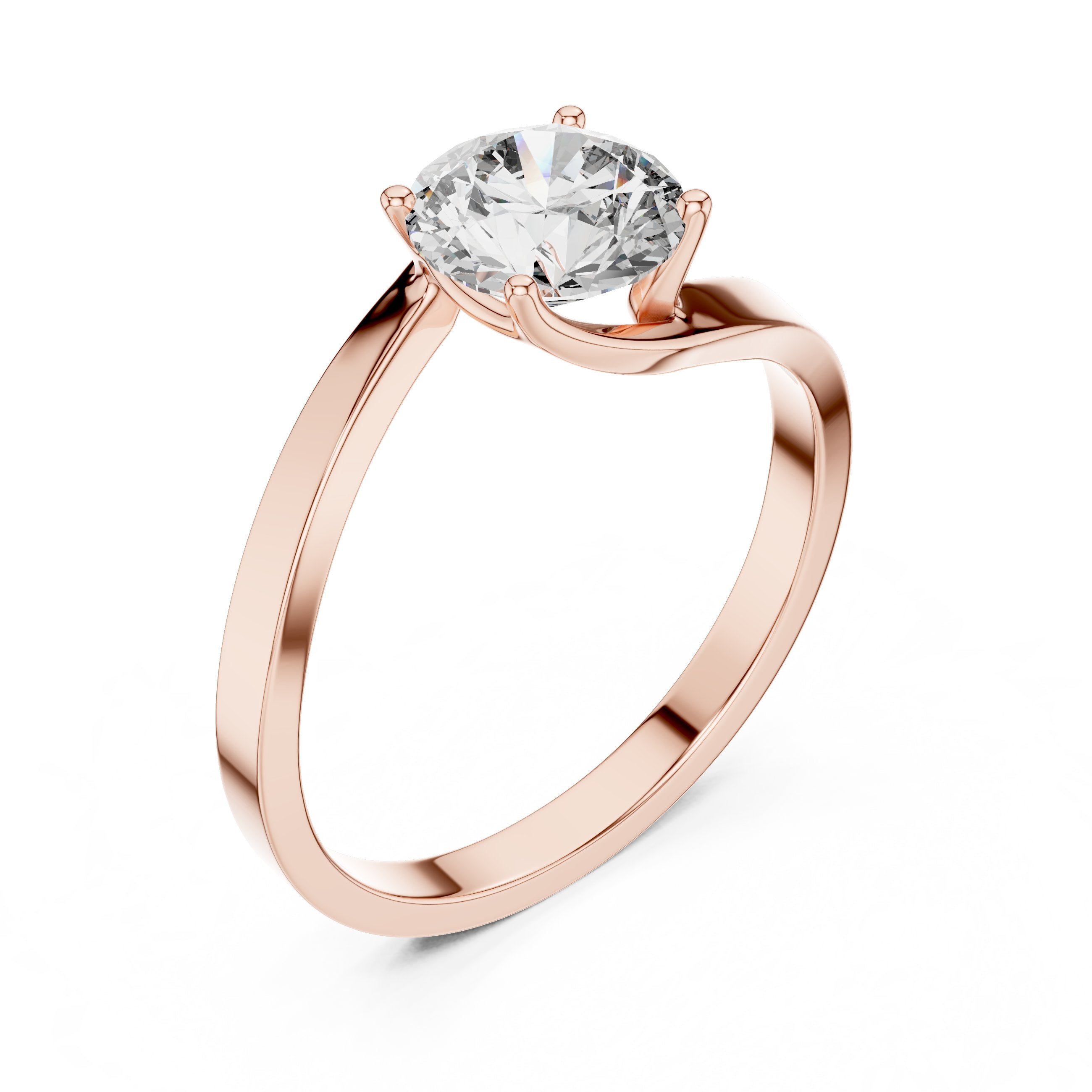 Round Diamond Angular Bypass Solitaire Engagement Ring in Rose Gold - VYKA Diamonds