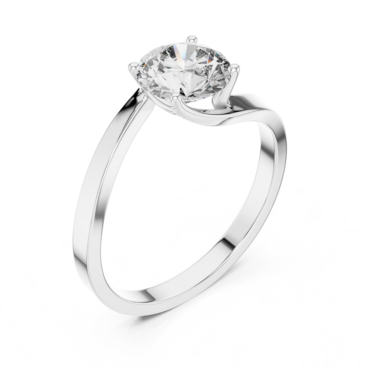 Round Diamond Angular Bypass Solitaire Engagement Ring