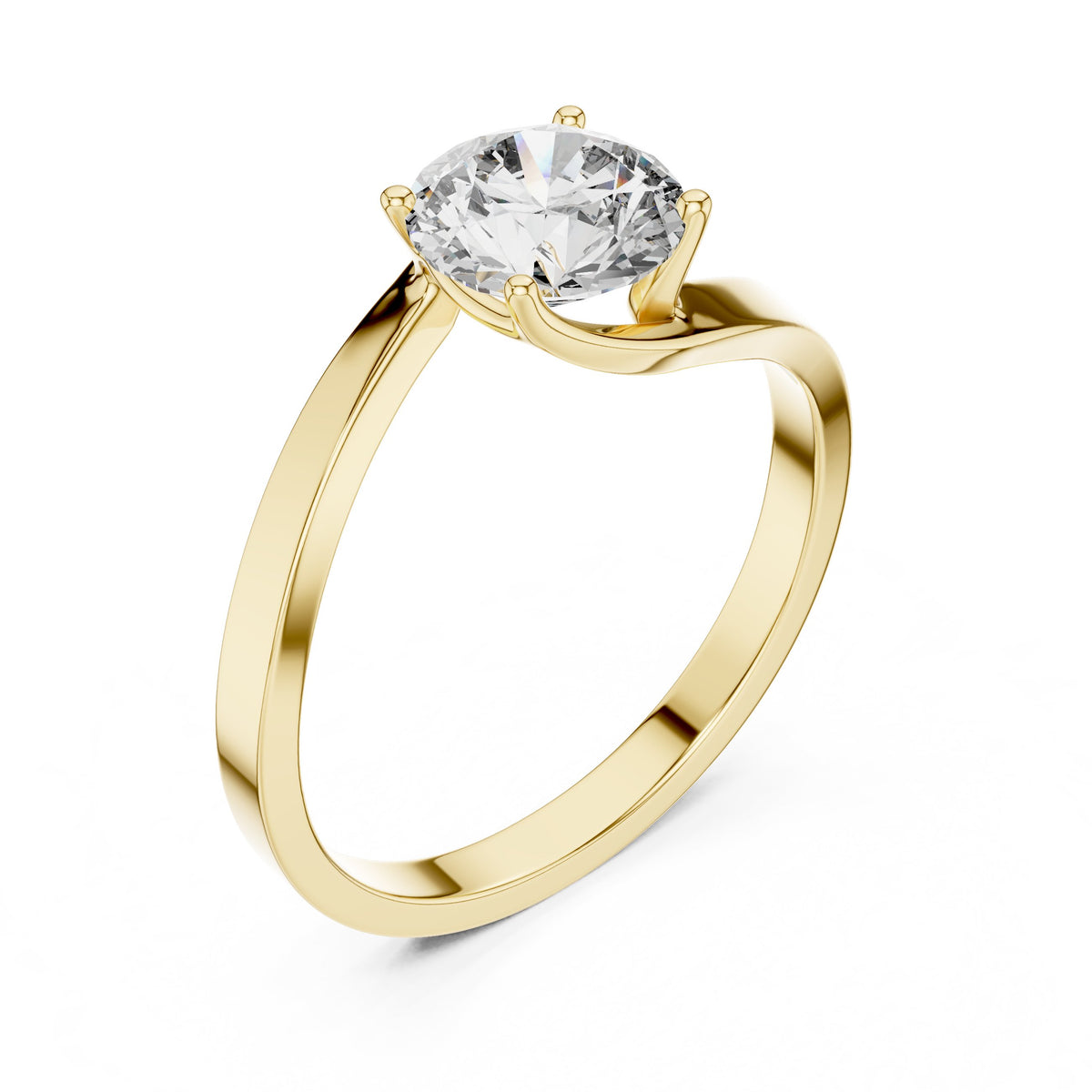 Round Diamond Angular Bypass Solitaire Engagement Ring
