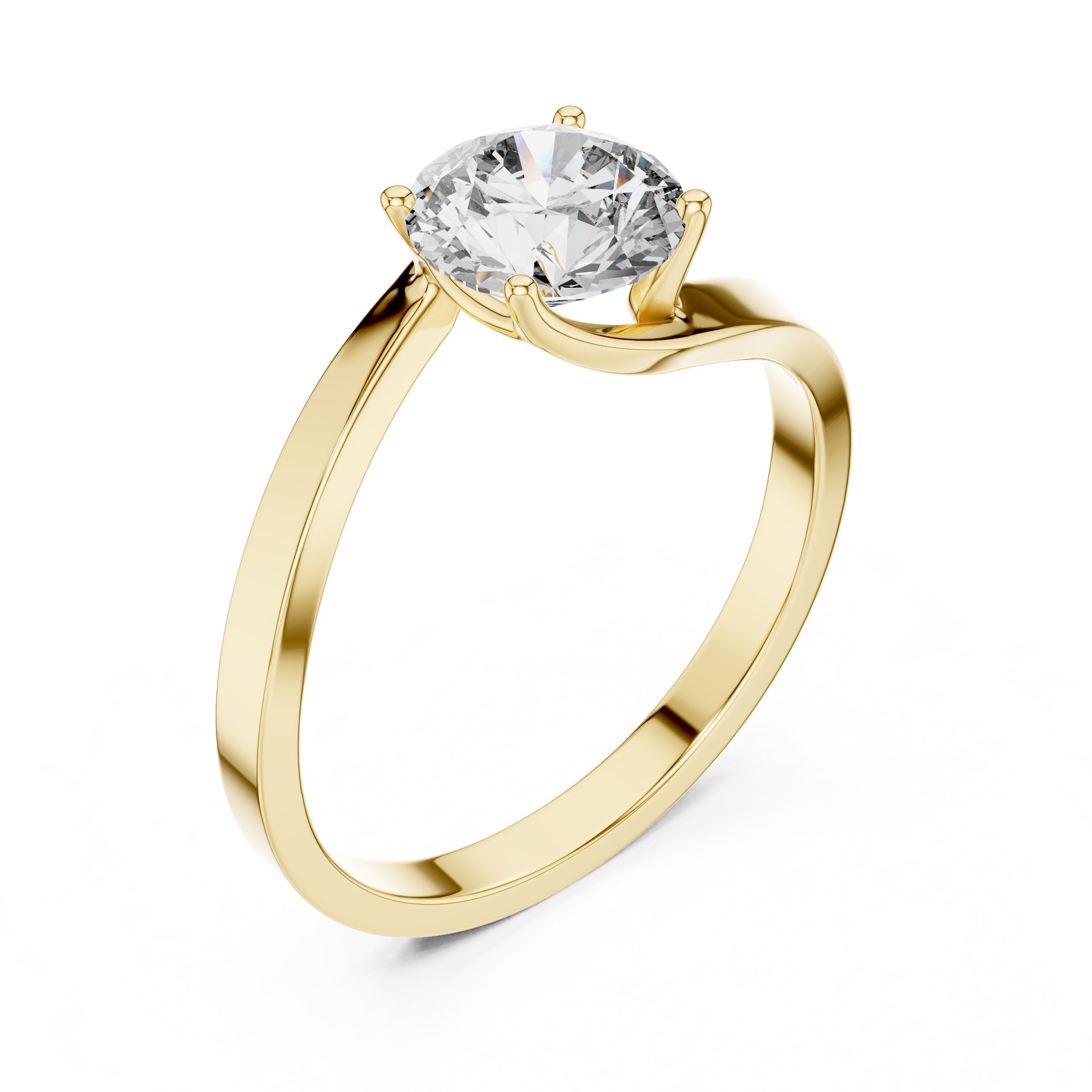 Round Diamond Angular Bypass Solitaire Engagement Ring in Yellow Gold - VYKA Diamonds