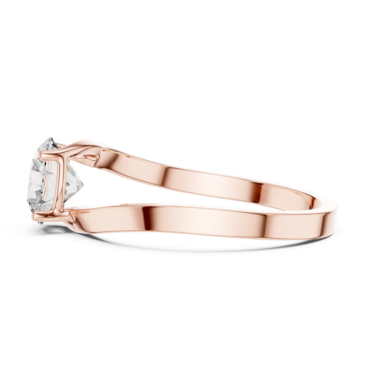 Round Diamond Angular Bypass Solitaire Engagement Ring