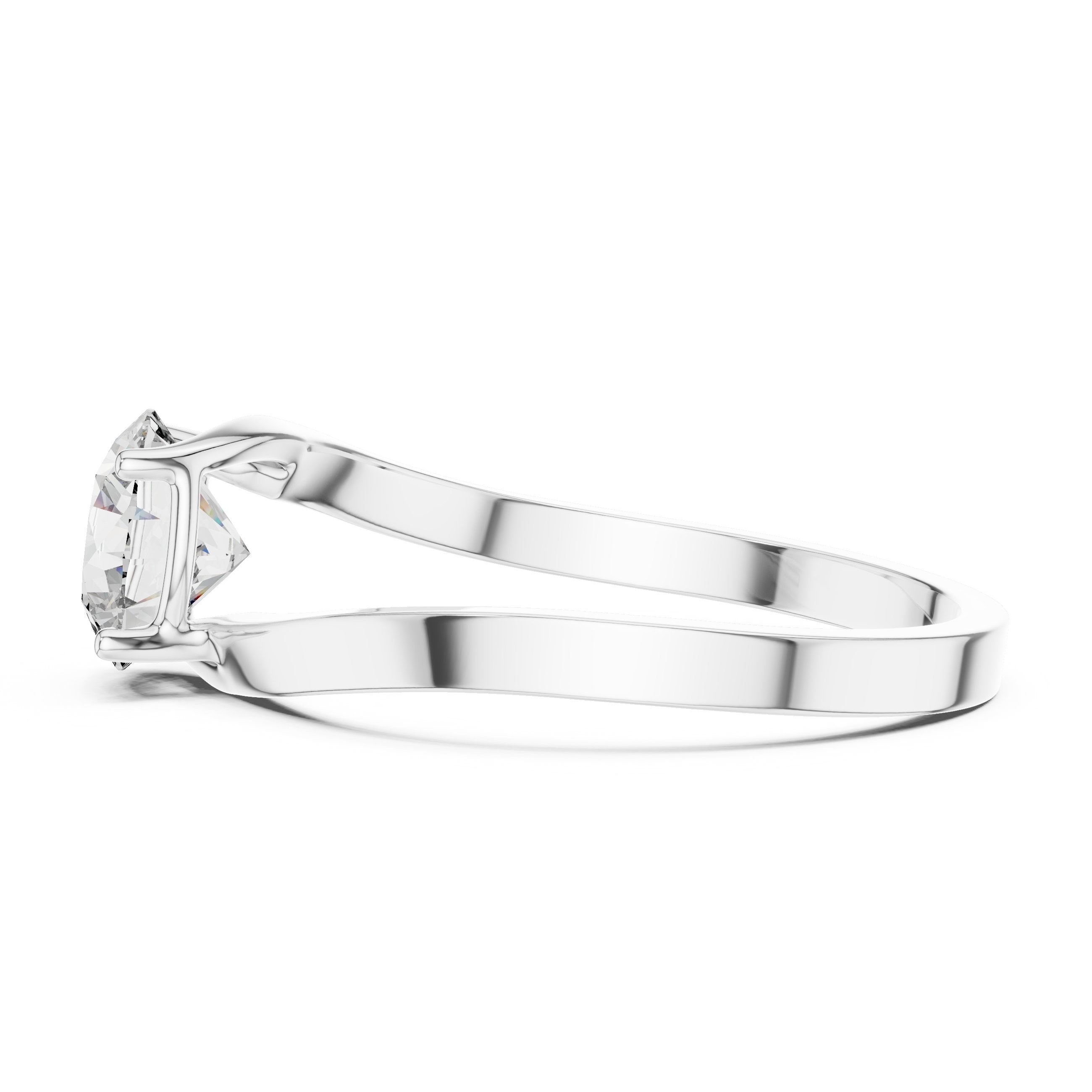 Round Diamond Angular Bypass Solitaire Engagement Ring in White Gold - VYKA Diamonds