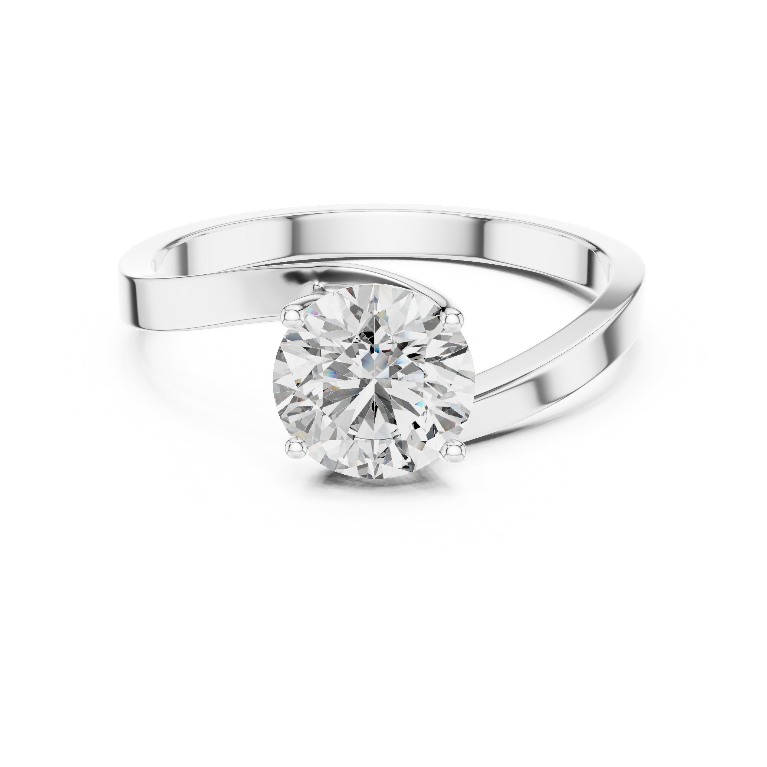 Round Diamond Angular Bypass Solitaire Engagement Ring in White Gold - VYKA Diamonds