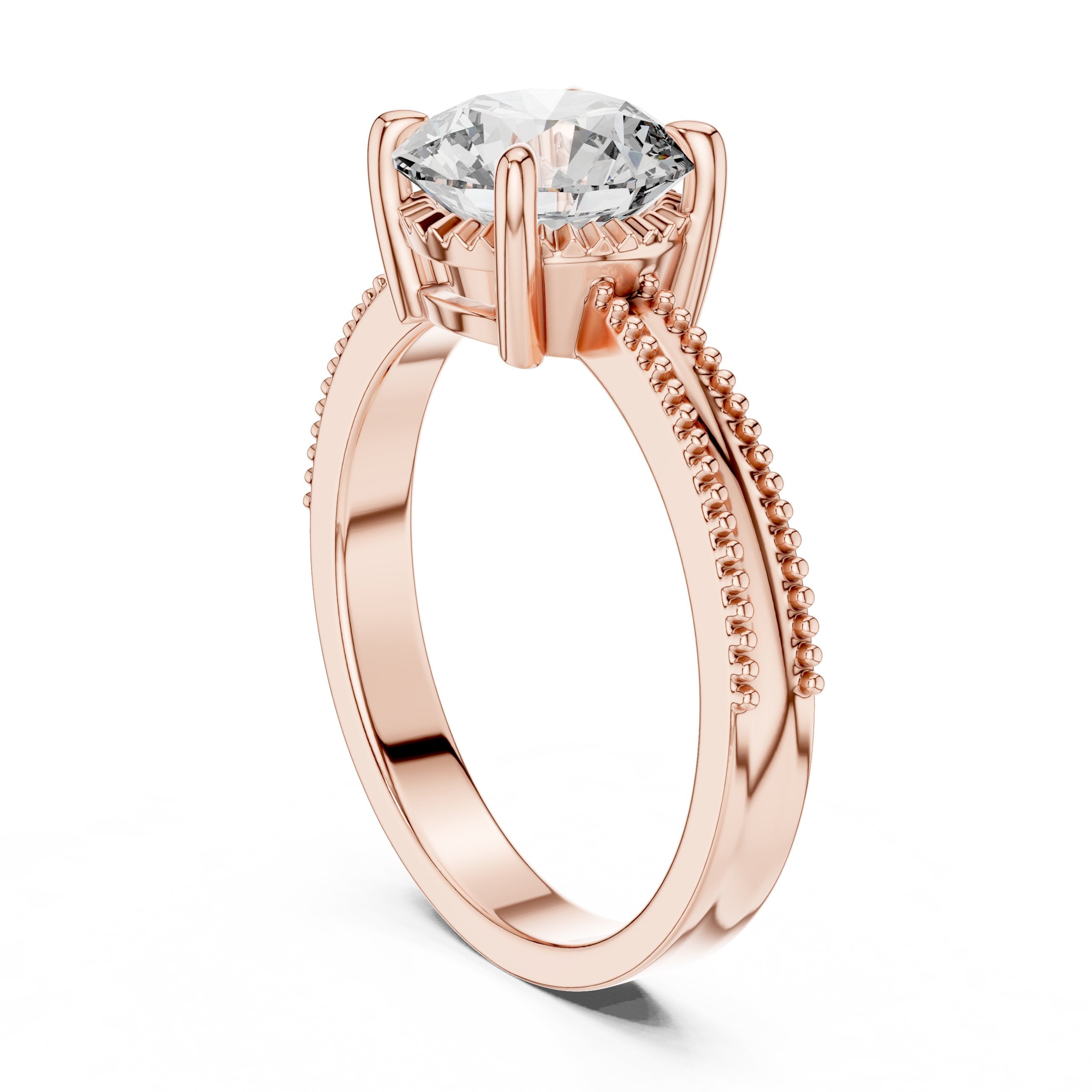 خاتم خطوبة سوليتير بألماسة مستديرة مع سوار ميلغرين in Rose Gold - VYKA Diamonds
