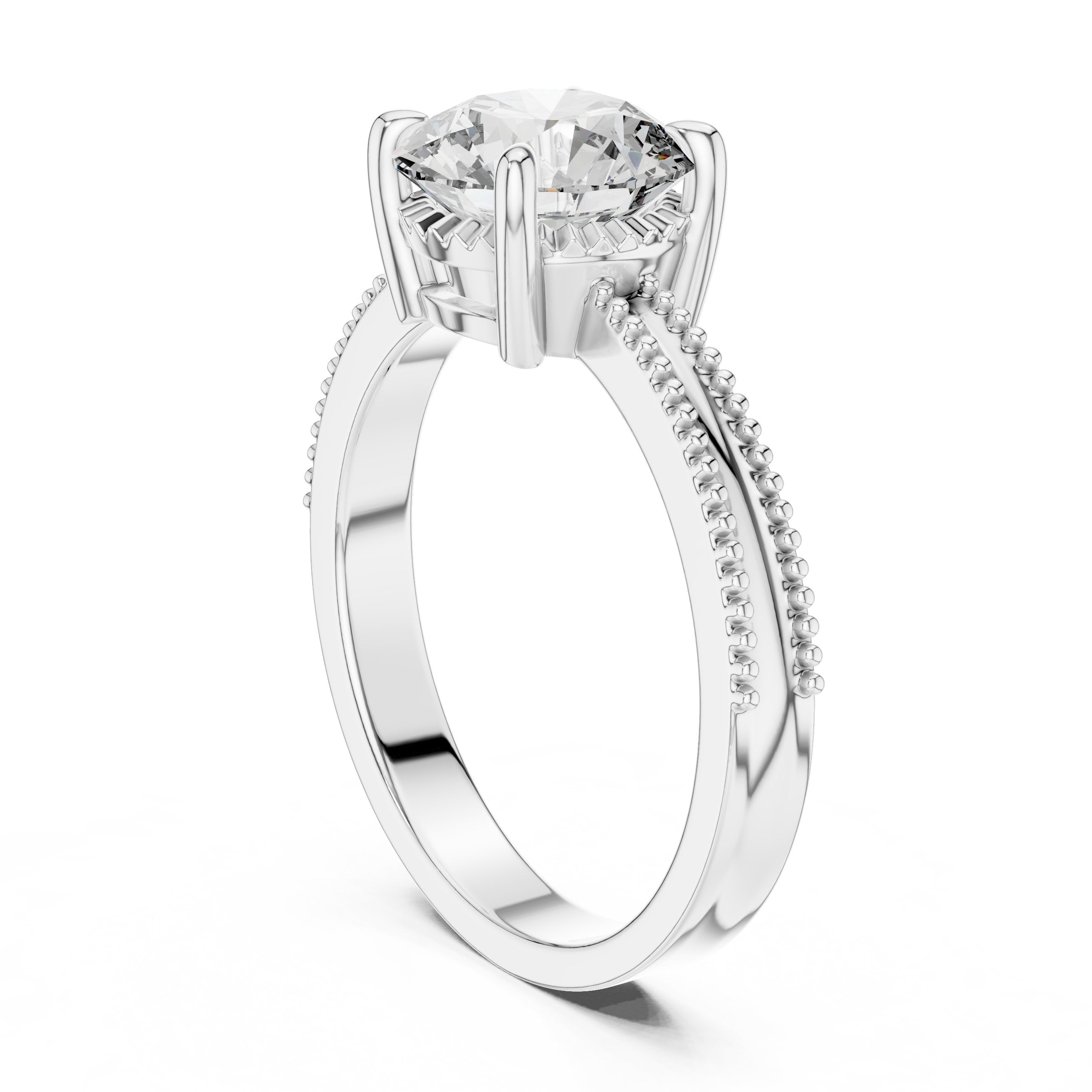 خاتم خطوبة سوليتير بألماسة مستديرة مع سوار ميلغرين in White Gold - VYKA Diamonds