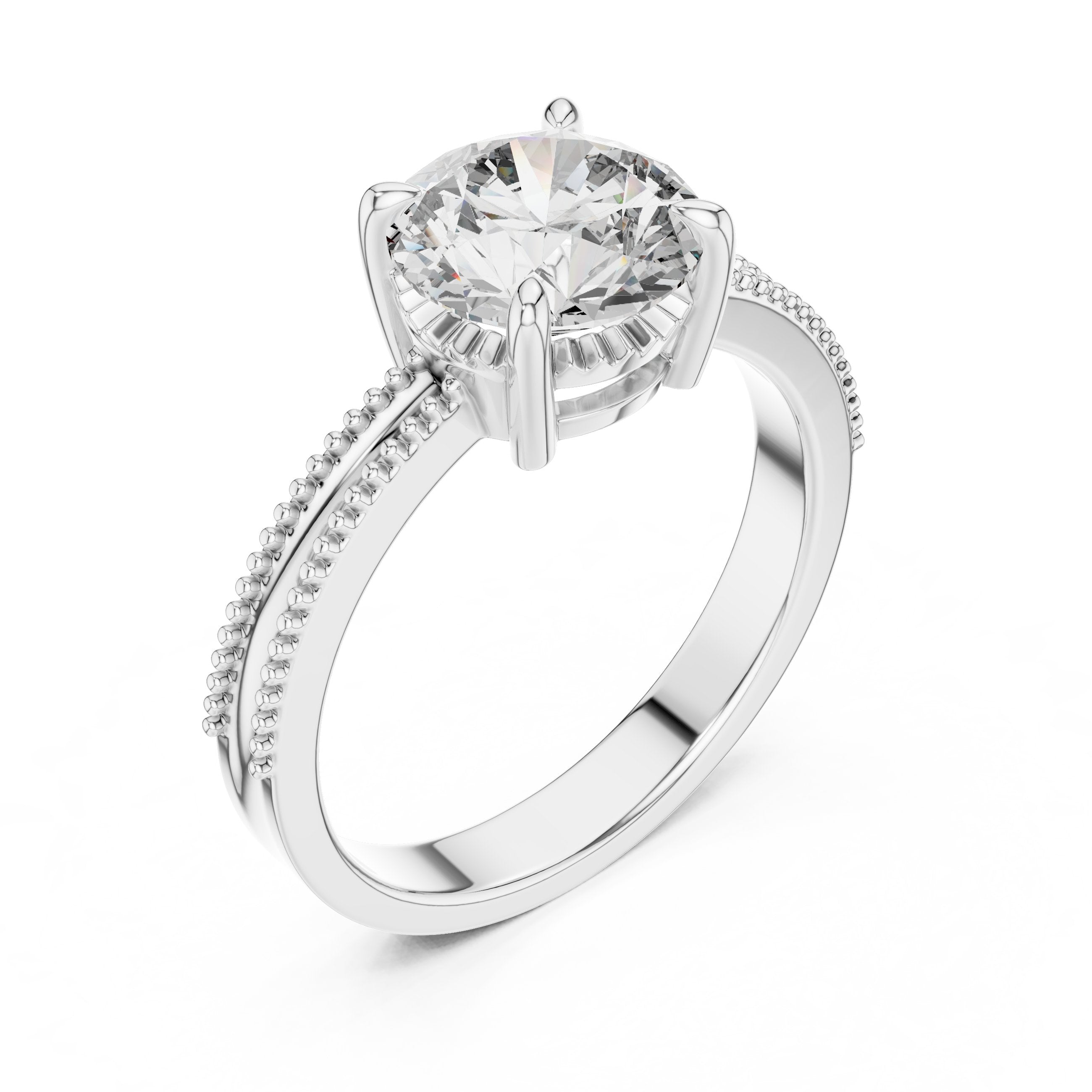خاتم خطوبة سوليتير بألماسة مستديرة مع سوار ميلغرين in White Gold - VYKA Diamonds