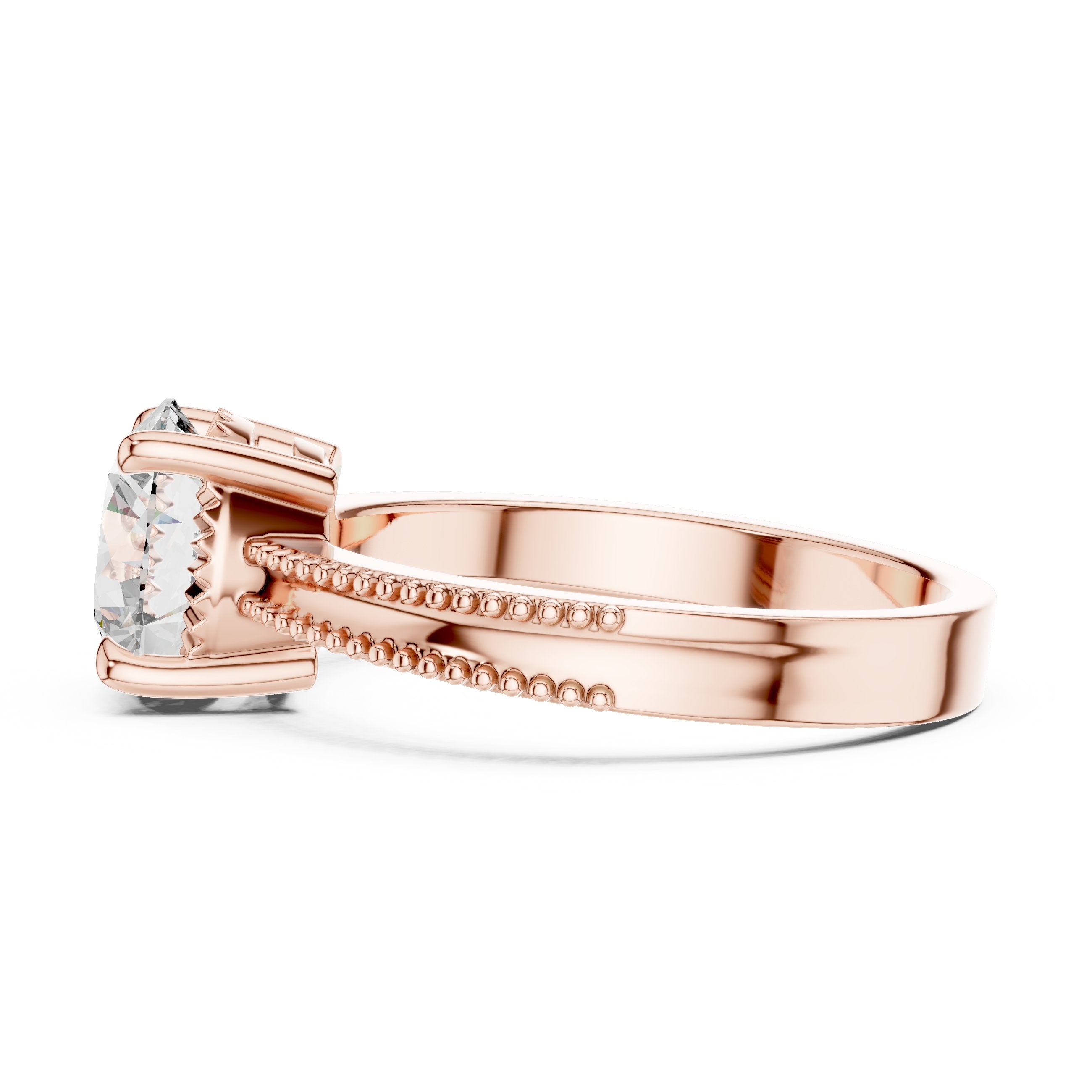 خاتم خطوبة سوليتير بألماسة مستديرة مع سوار ميلغرين in Rose Gold - VYKA Diamonds