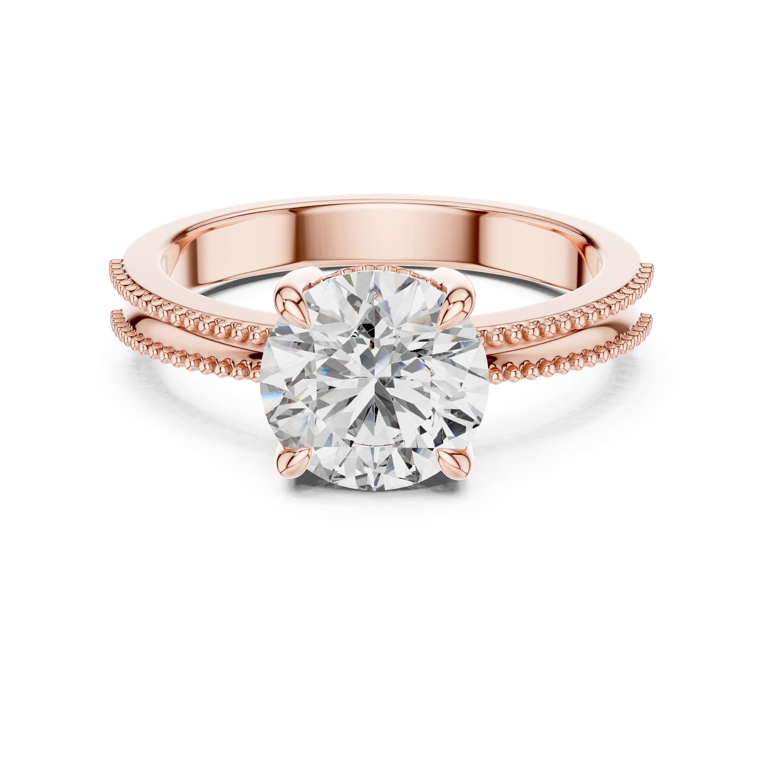 خاتم خطوبة سوليتير بألماسة مستديرة مع سوار ميلغرين in Rose Gold - VYKA Diamonds
