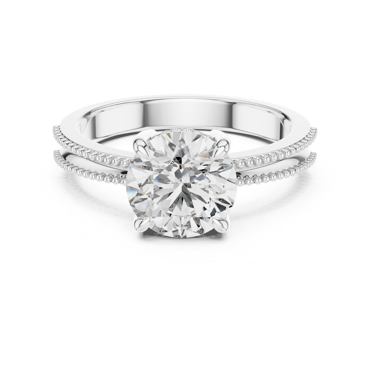 Round Diamond Solitaire Engagement Ring with Milgrain Band