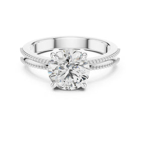 Round Diamond Solitaire Engagement Ring with Milgrain Band