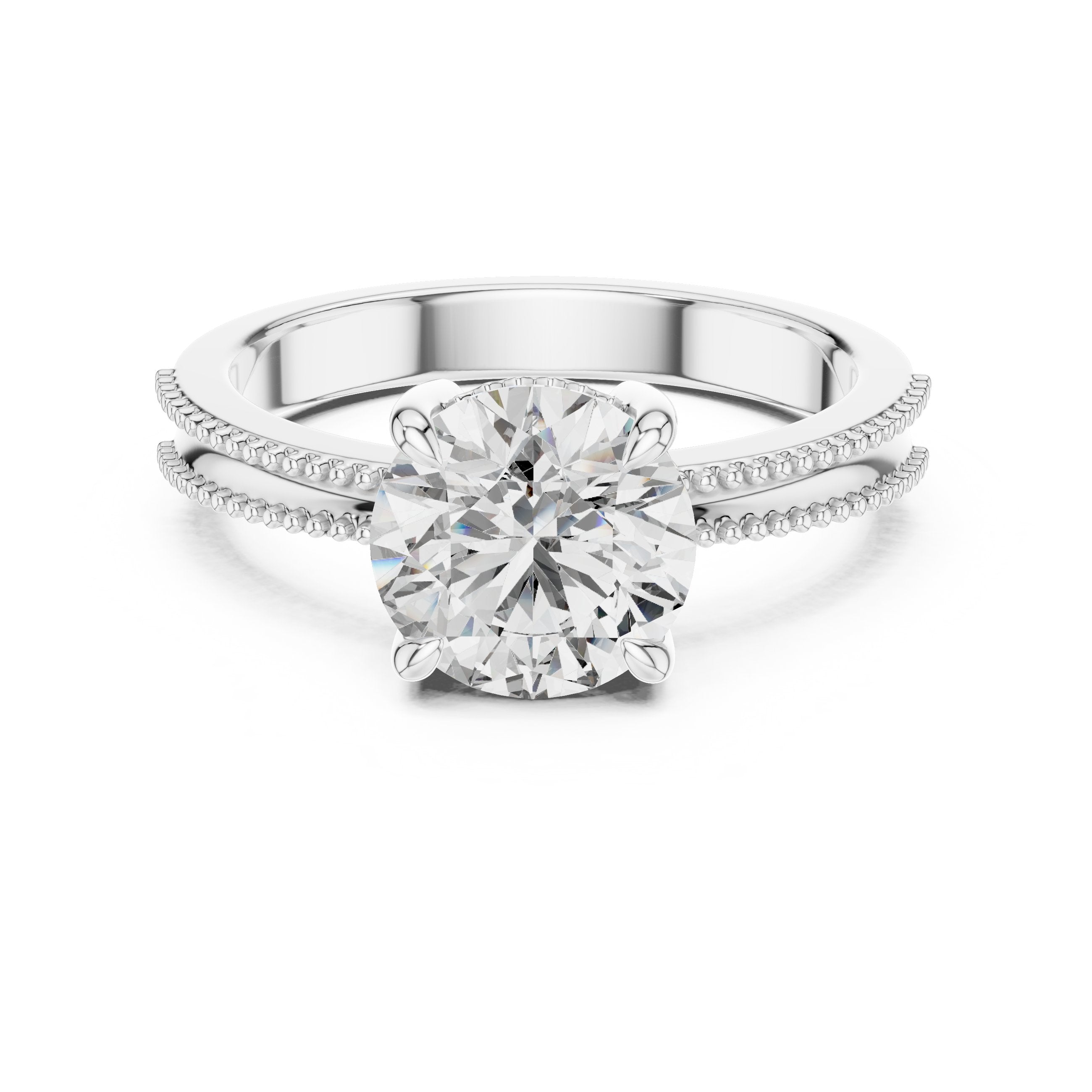 خاتم خطوبة سوليتير بألماسة مستديرة مع سوار ميلغرين in White Gold - VYKA Diamonds