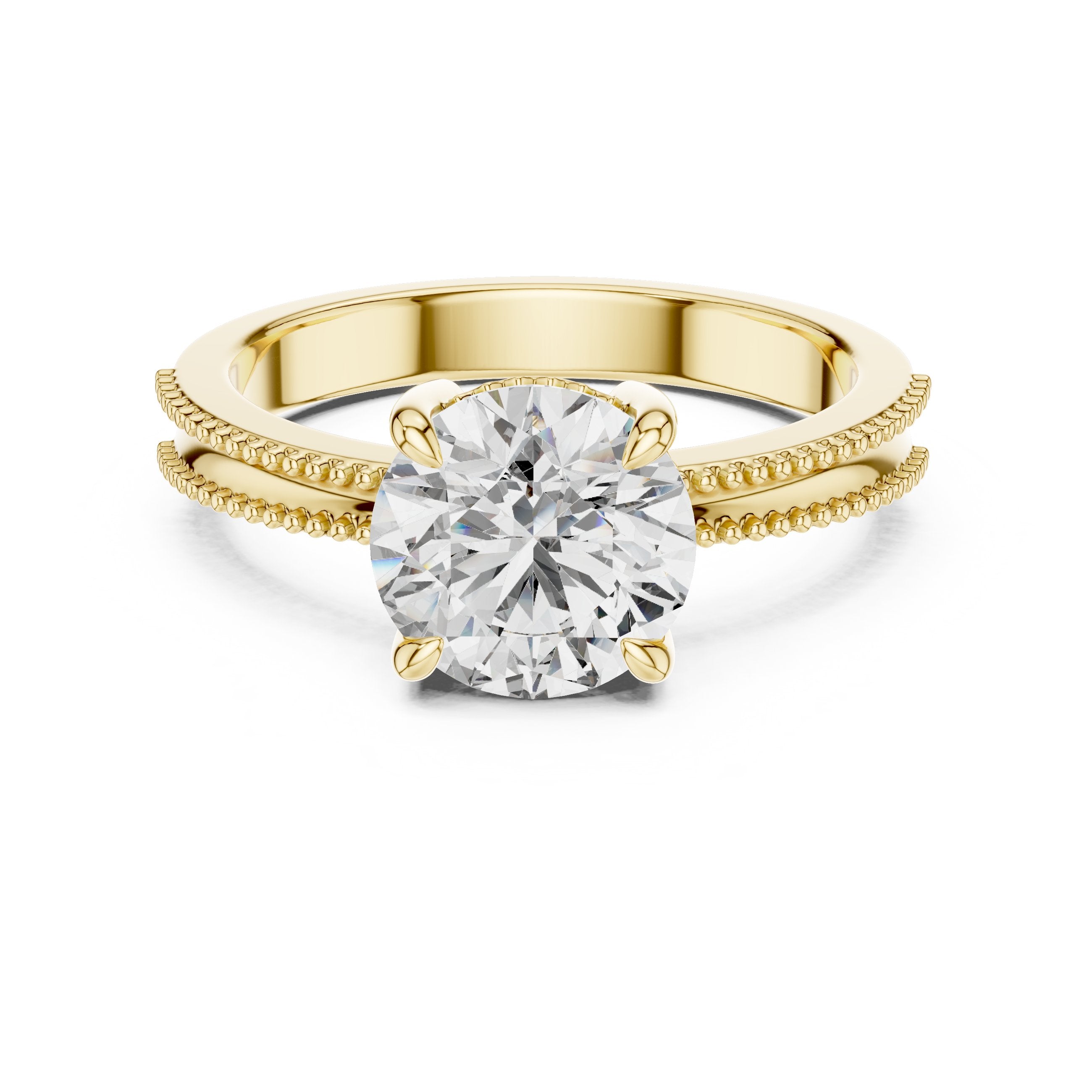 خاتم خطوبة سوليتير بألماسة مستديرة مع سوار ميلغرين in Yellow Gold - VYKA Diamonds