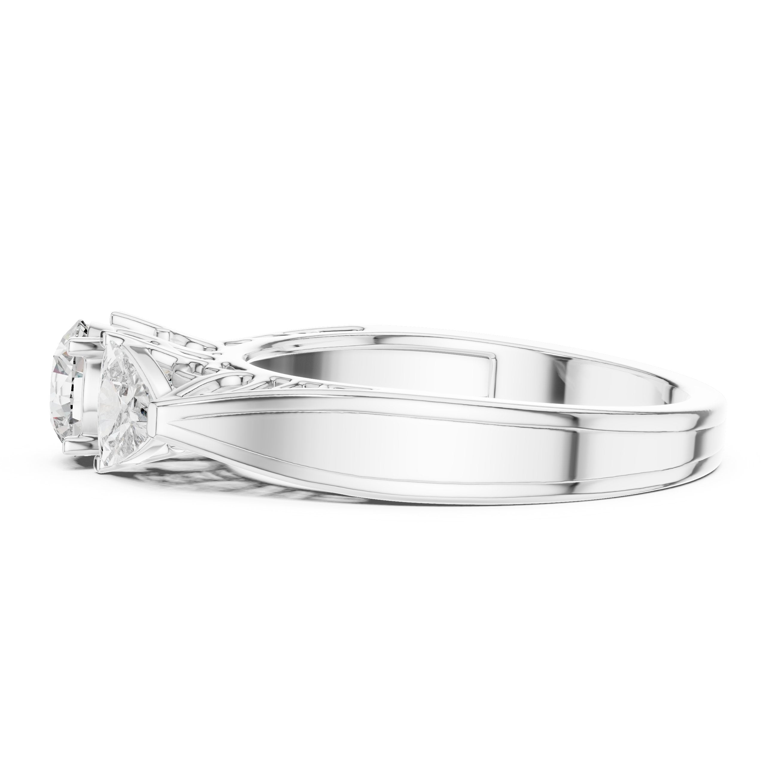خاتم خطوبة بثلاث ألماسات مستديرة مع سوار فيليغري كلاسيكي in White Gold - VYKA Diamonds