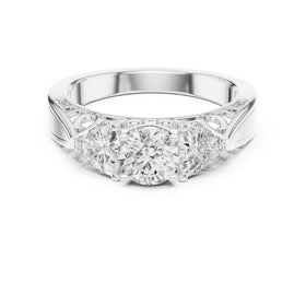 Round Diamond Three Stone Engagement Ring with Vintage Filigree Band