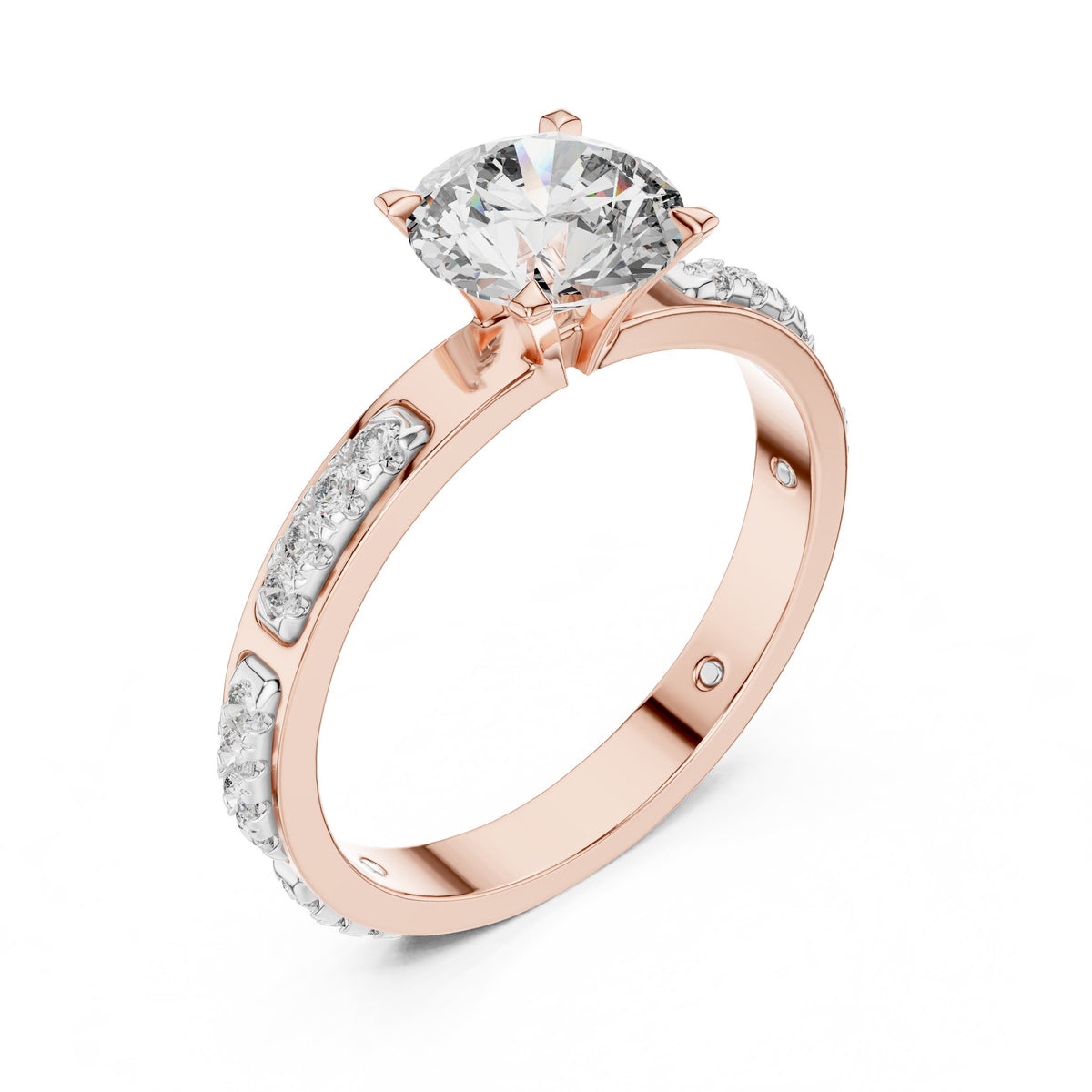 Round Diamond Engagement Ring with Channel Set Pavé Band