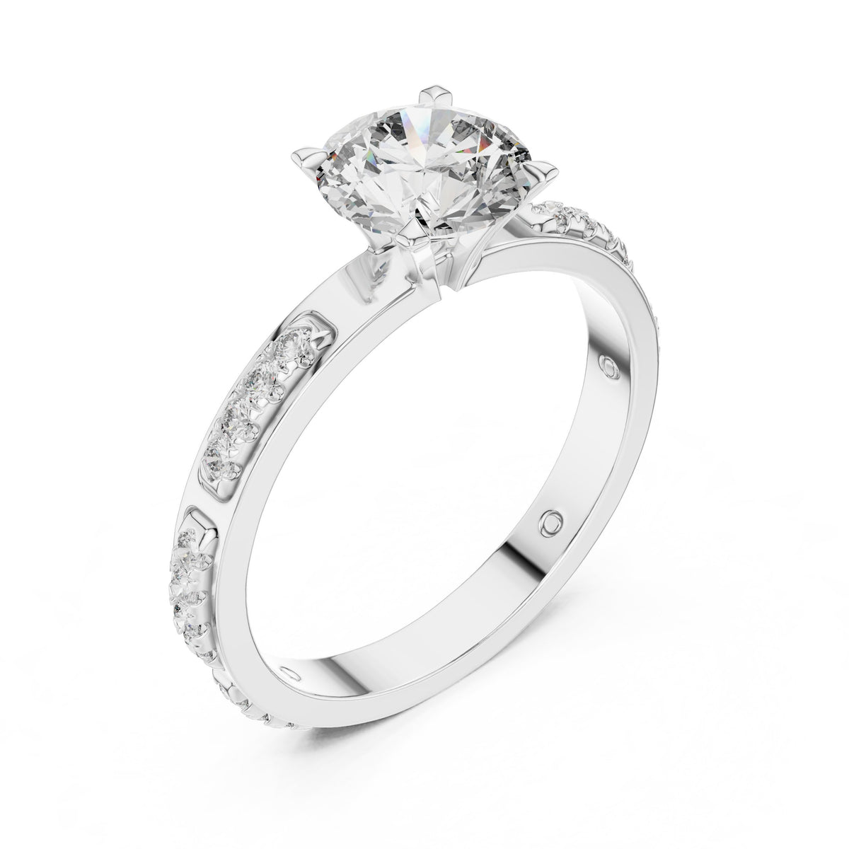 Round Diamond Engagement Ring with Channel Set Pavé Band