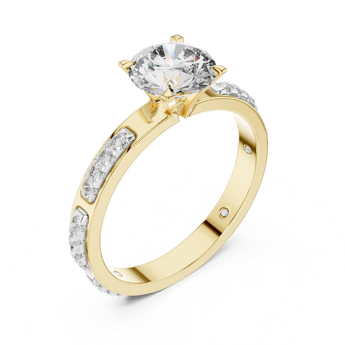 Round Diamond Engagement Ring with Channel Set Pavé Band