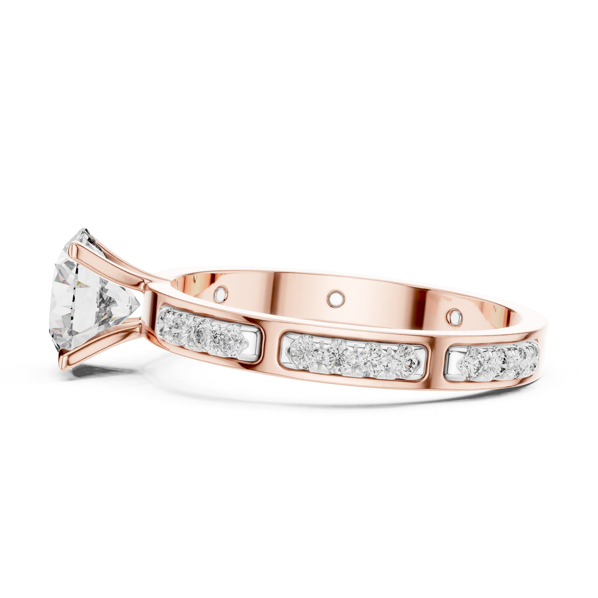 Round Diamond Engagement Ring with Channel Set Pavé Band