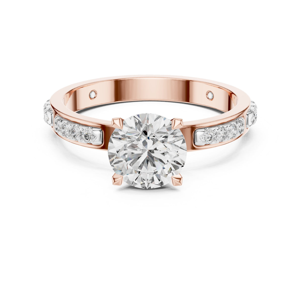 Round Diamond Engagement Ring with Channel Set Pavé Band