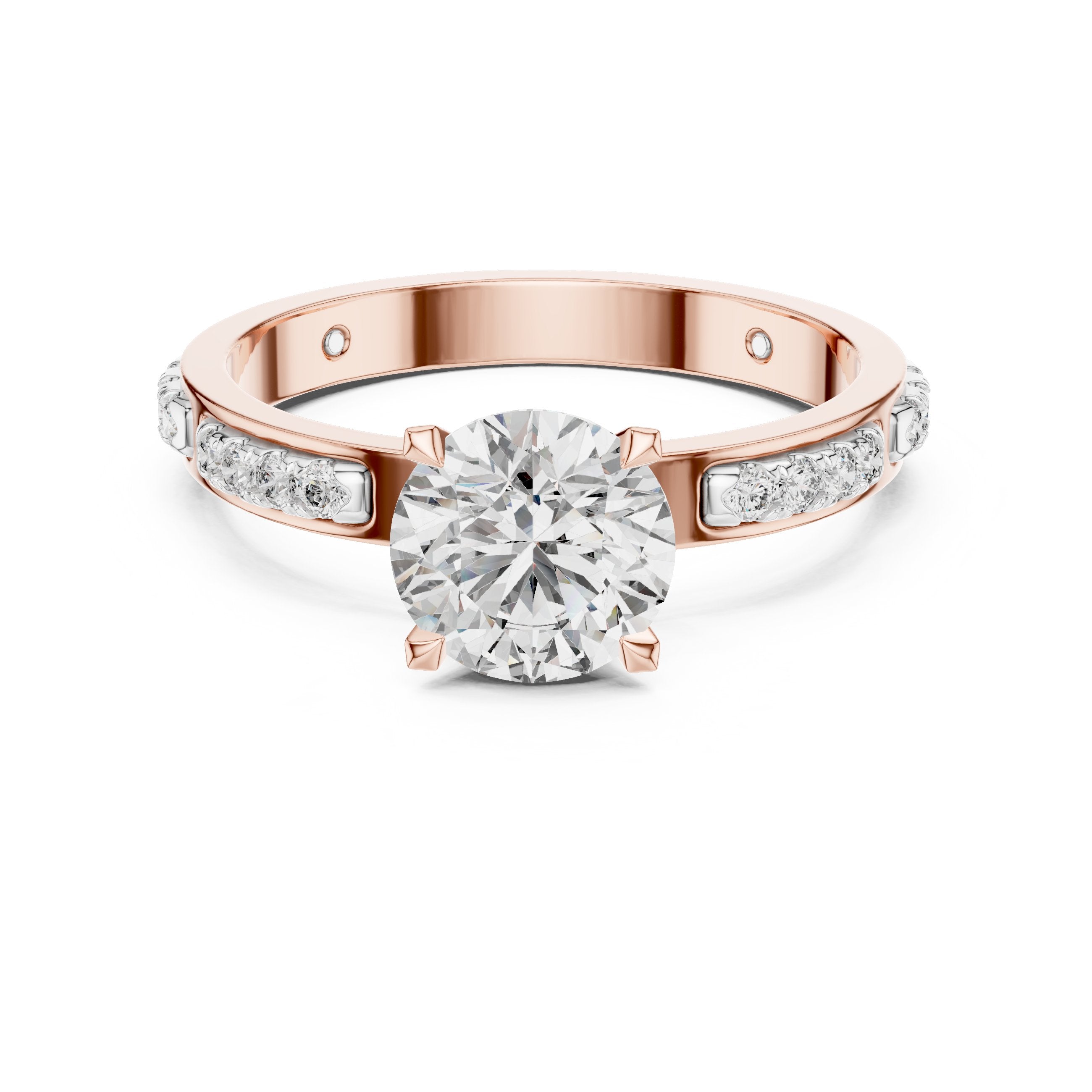 Round Diamond Engagement Ring with Channel Set Pavé Band in Rose Gold - VYKA Diamonds
