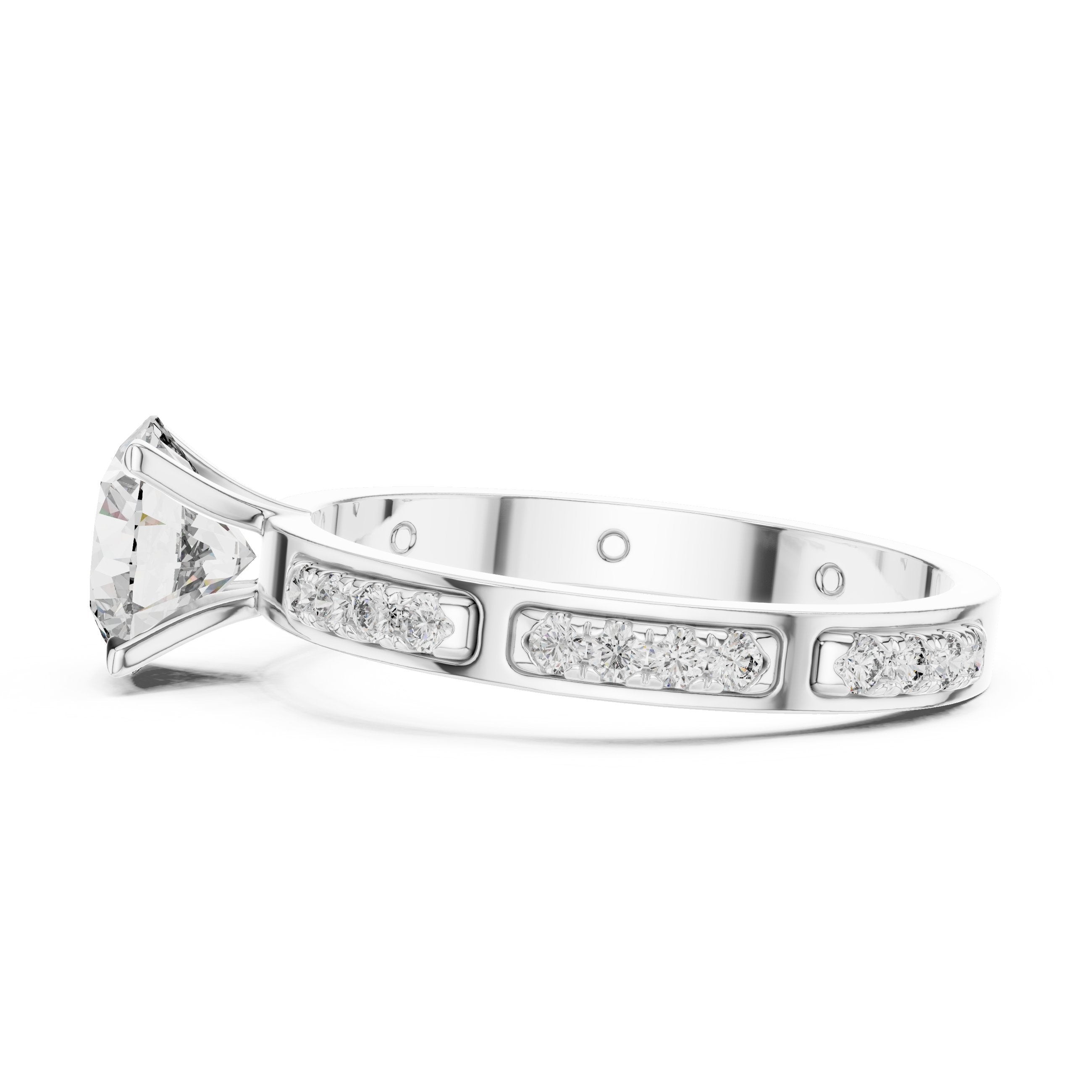 Round Diamond Engagement Ring with Channel Set Pavé Band in White Gold - VYKA Diamonds