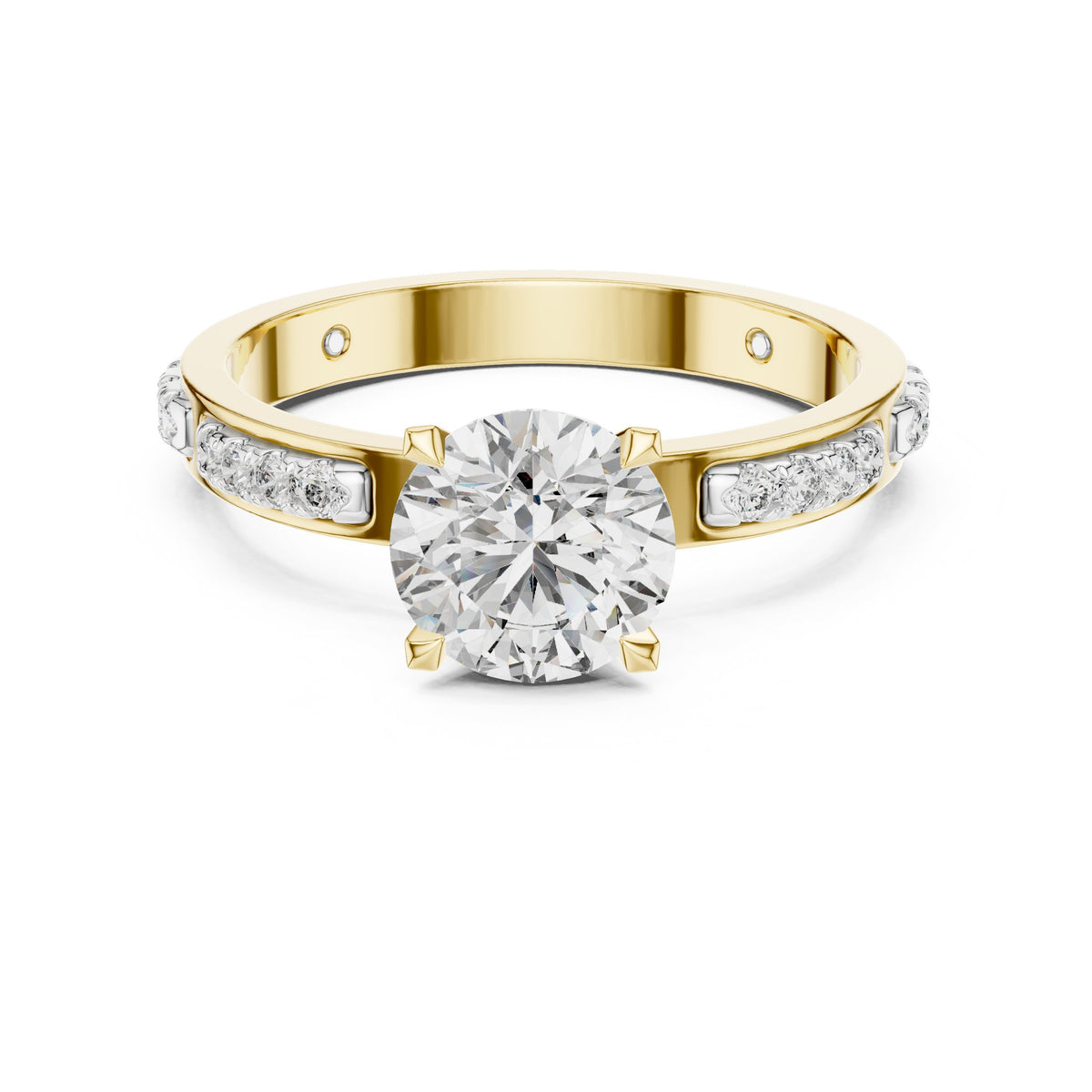 Round Diamond Engagement Ring with Channel Set Pavé Band