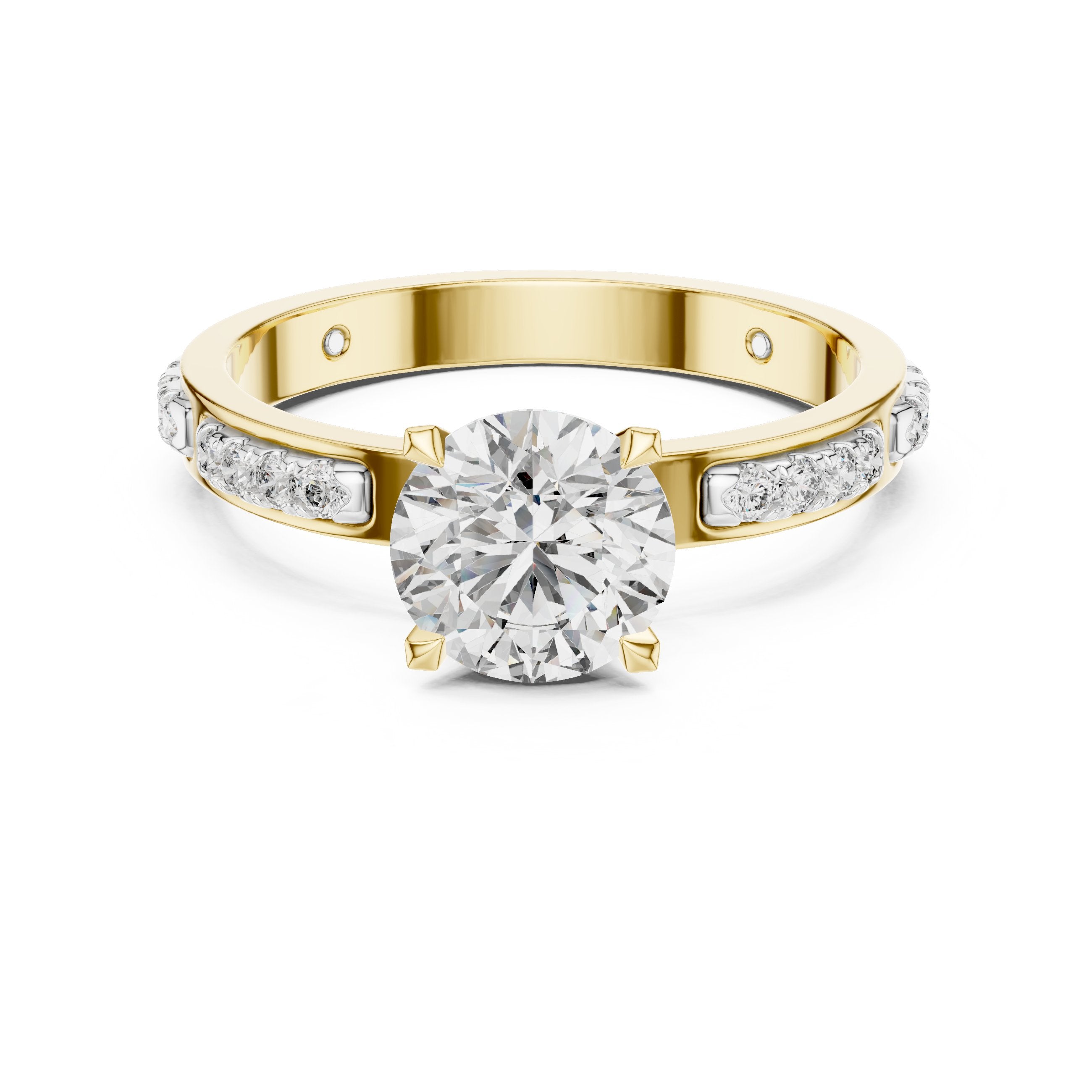 Round Diamond Engagement Ring with Channel Set Pavé Band in Yellow Gold - VYKA Diamonds