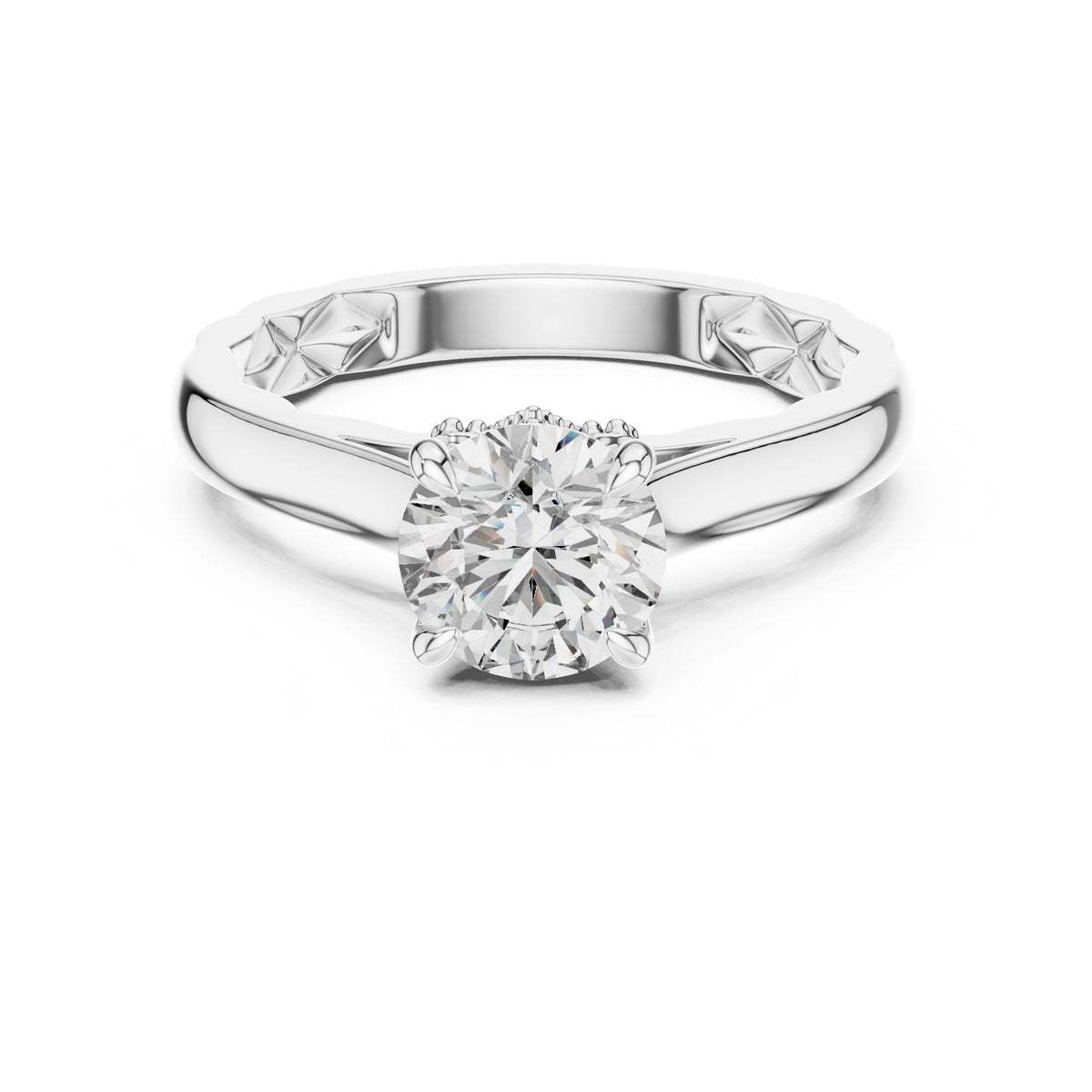 Round Diamond Solitaire Engagement Ring with Decorative Etched Band
