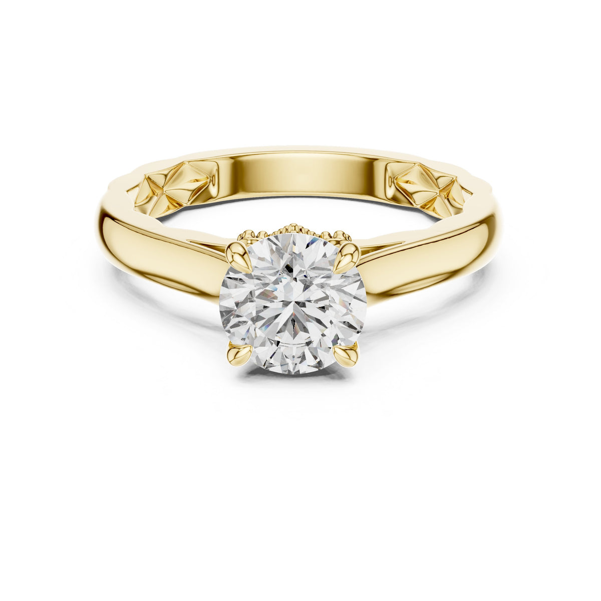 Round Diamond Solitaire Engagement Ring with Decorative Etched Band