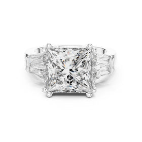 Princess Cut Three Stone Engagement Ring with Tapered Baguette Sides