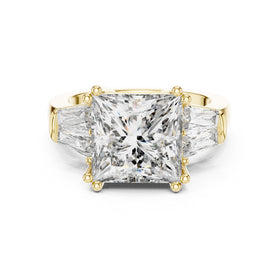 Princess Cut Three Stone Engagement Ring with Tapered Baguette Sides