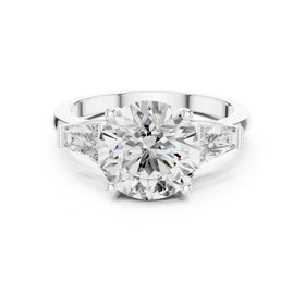 Round Diamond Three Stone Engagement Ring with Tapered Baguette Sides
