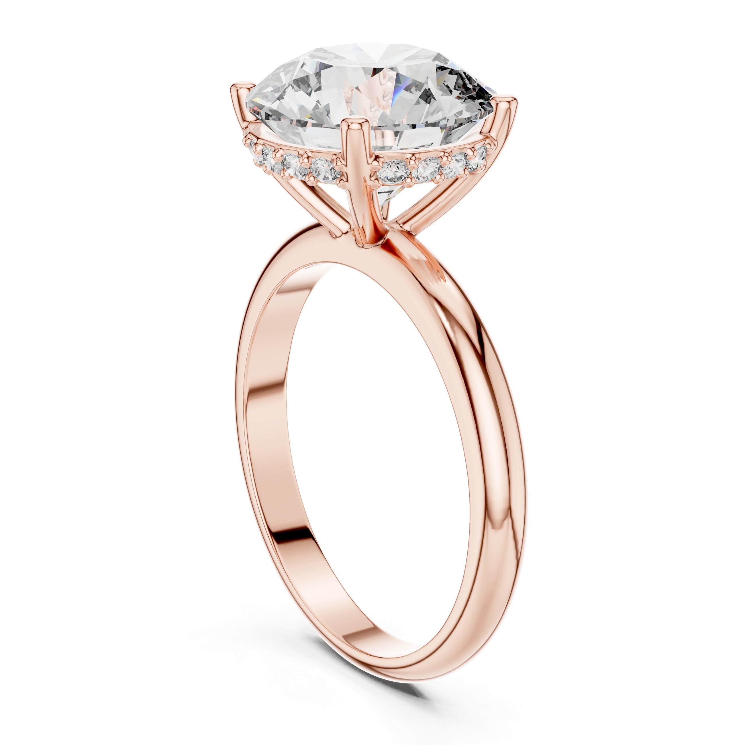 خاتم خطوبة سوليتير بألماسة مستديرة سداسي الكباسات in Rose Gold - VYKA Diamonds