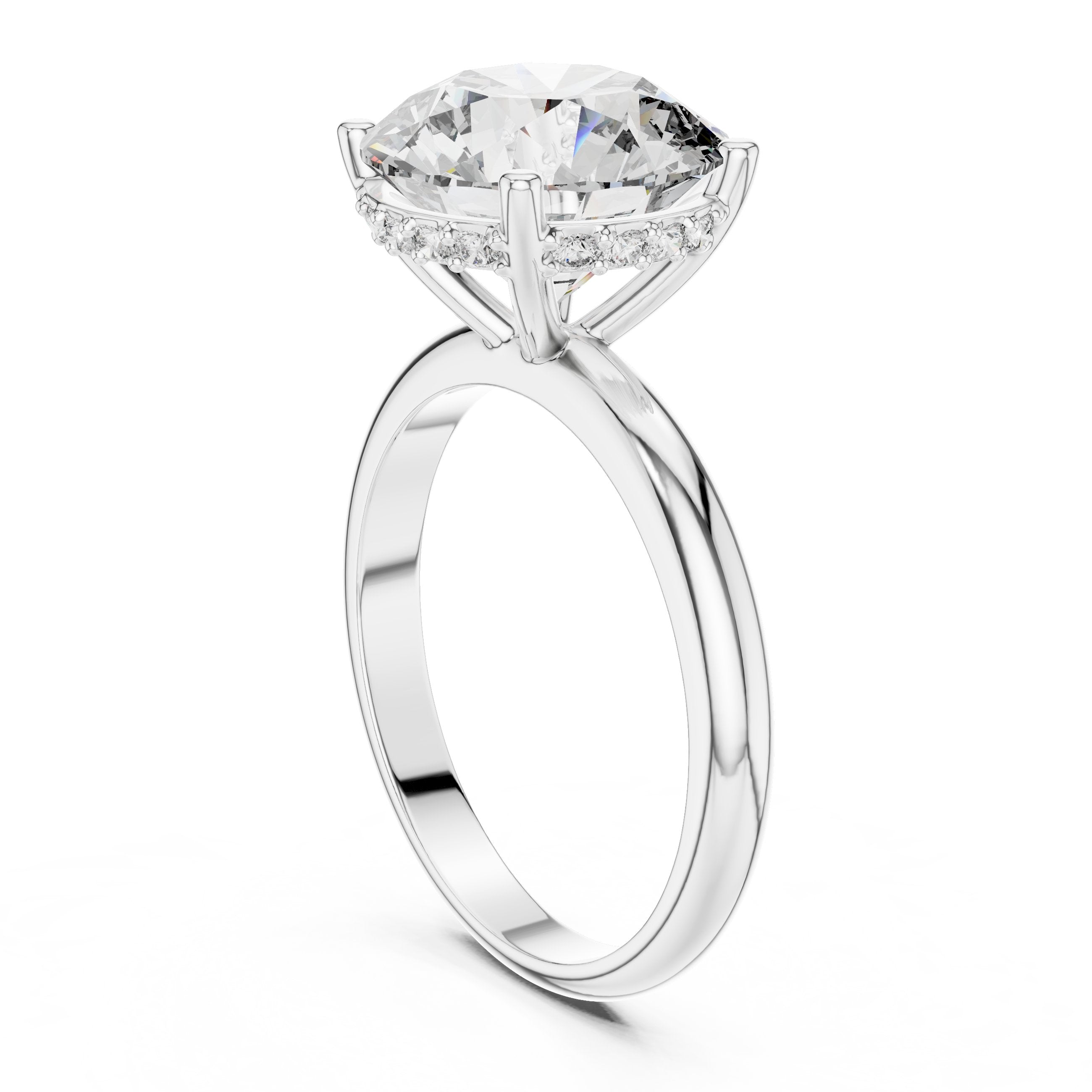 خاتم خطوبة سوليتير بألماسة مستديرة سداسي الكباسات in White Gold - VYKA Diamonds
